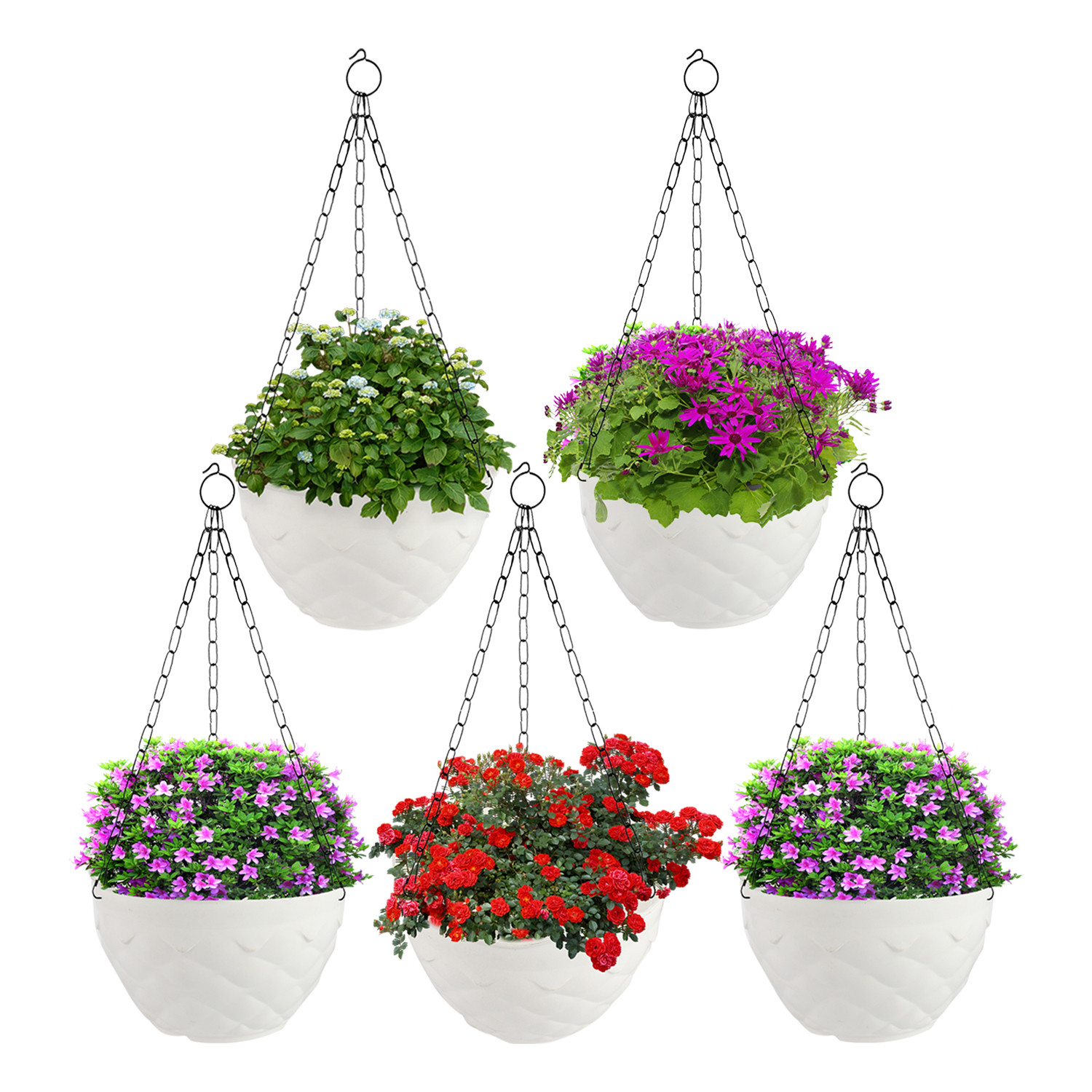 Kuber Industries Diamond Flower Pot|Durable Plastic Hanging Basket Flower Planter with Chain for Home|Garden|Balcony (White)