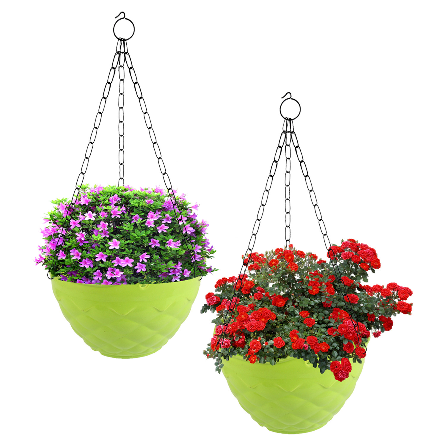 Kuber Industries Diamond Flower Pot|Durable Plastic Hanging Basket Flower Planter with Chain for Home|Garden|Balcony (Green)