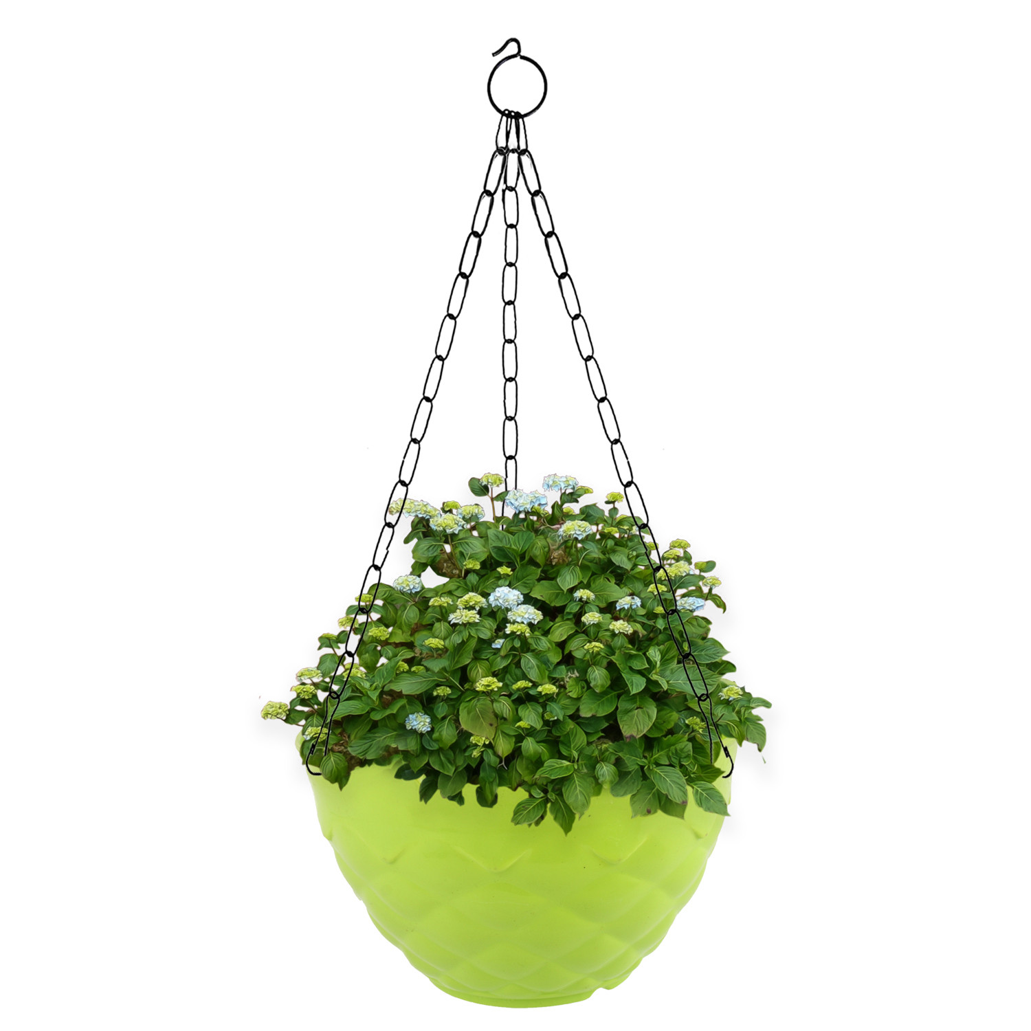 Kuber Industries Diamond Flower Pot|Durable Plastic Hanging Basket Flower Planter with Chain for Home|Garden|Balcony (Green)