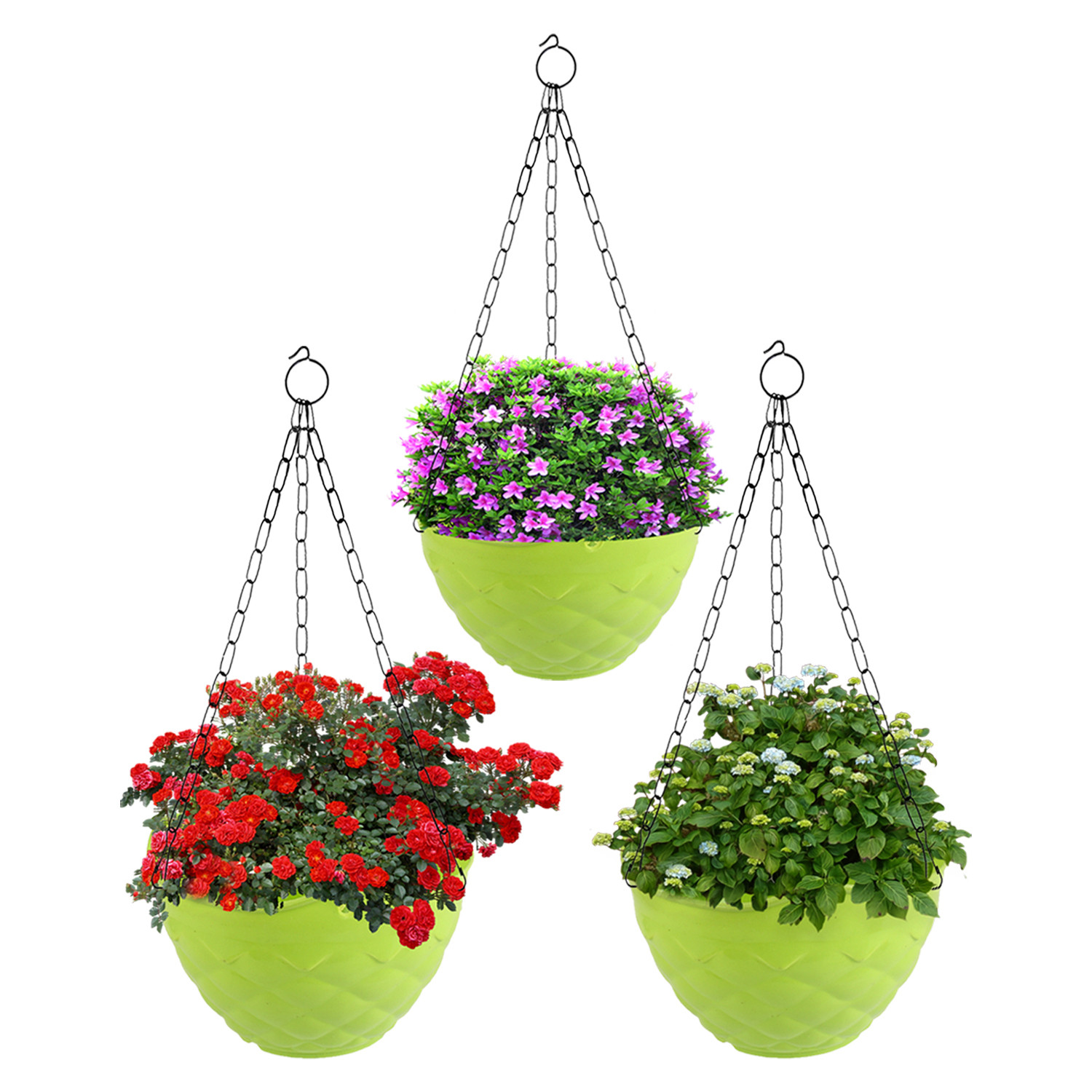 Kuber Industries Diamond Flower Pot|Durable Plastic Hanging Basket Flower Planter with Chain for Home|Garden|Balcony (Green)