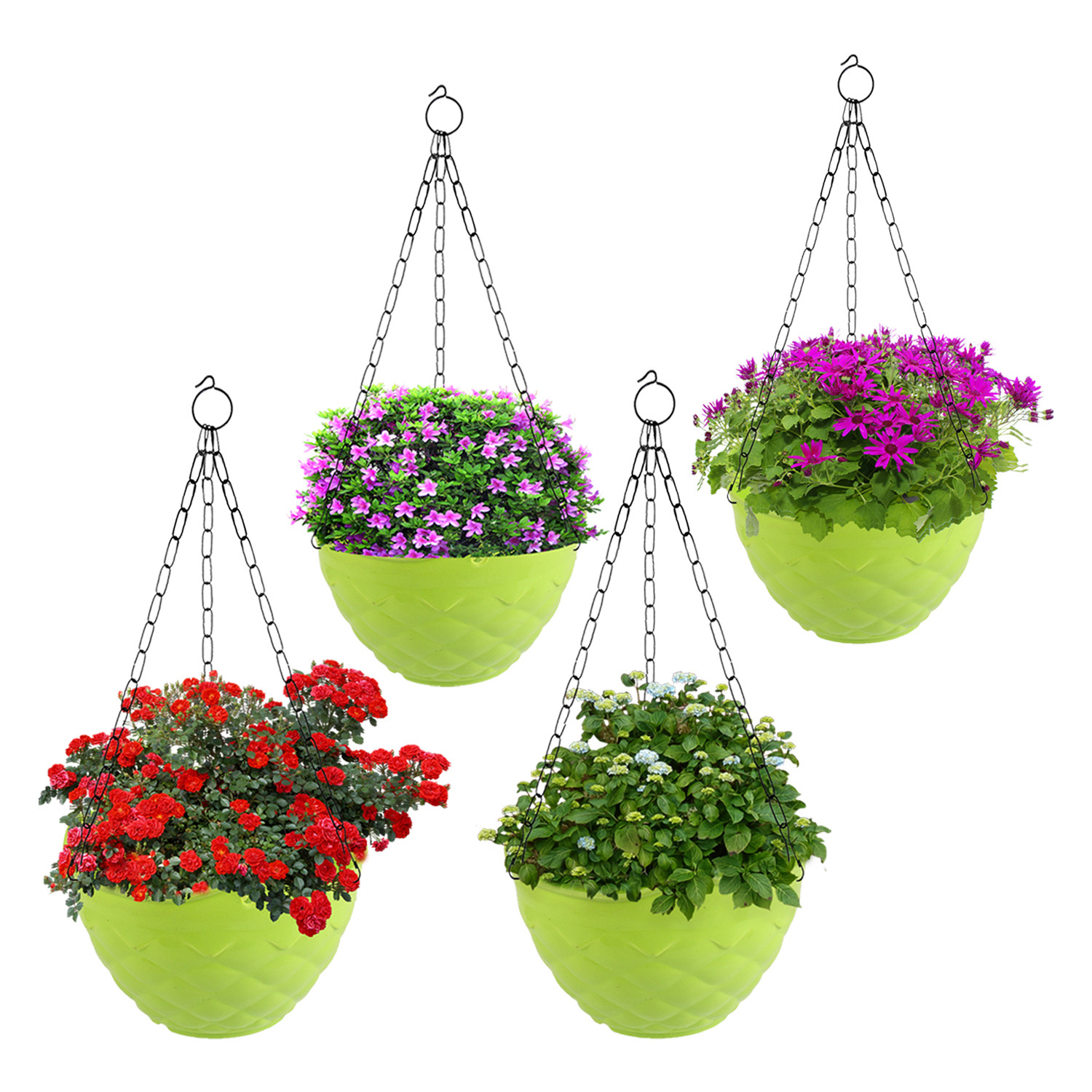 Kuber Industries Diamond Flower Pot|Durable Plastic Hanging Basket Flower Planter with Chain for Home|Garden|Balcony (Green)