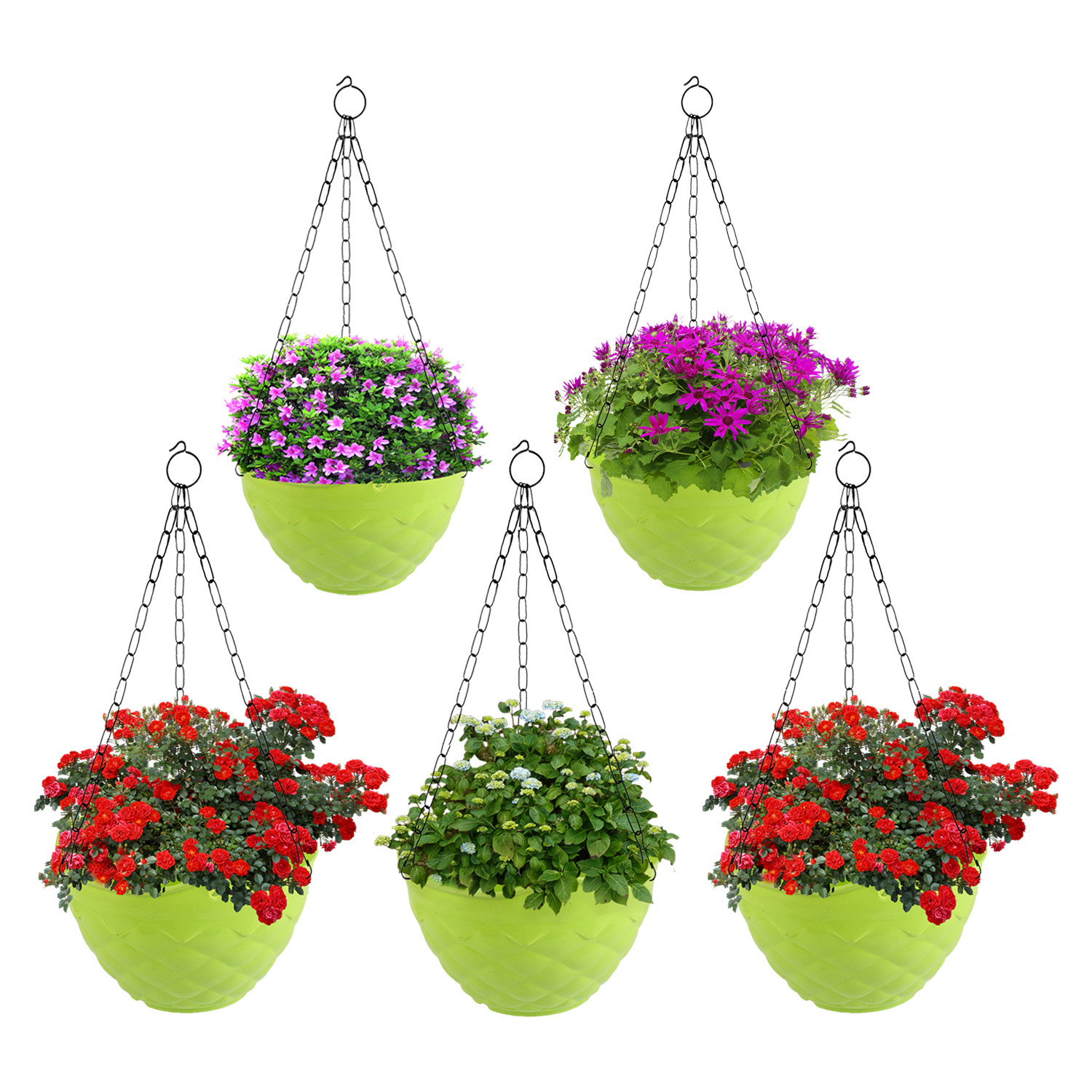 Kuber Industries Diamond Flower Pot|Durable Plastic Hanging Basket Flower Planter with Chain for Home|Garden|Balcony (Green)
