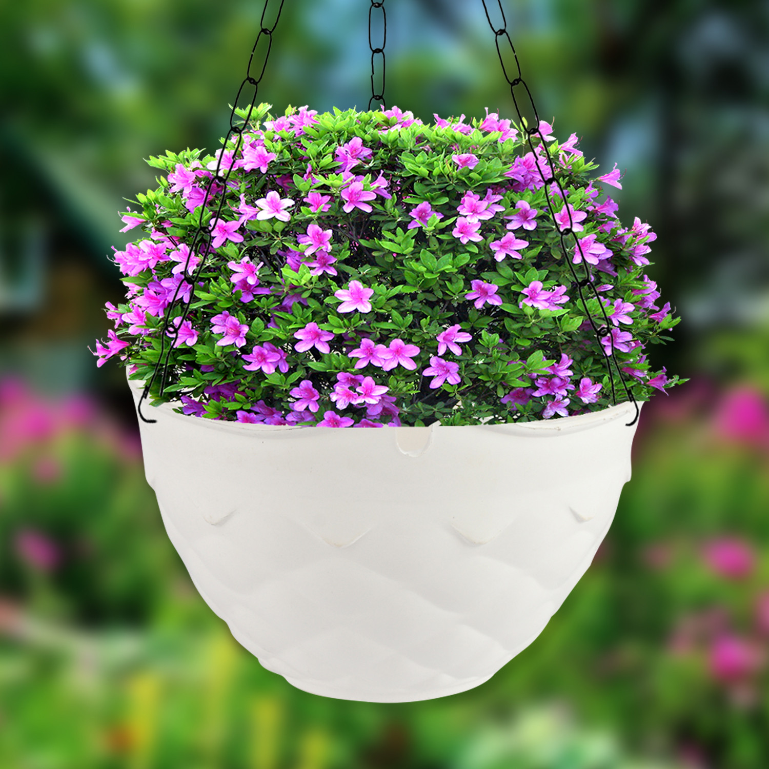 Kuber Industries Diamond Flower Pot|Durable Plastic Hanging Basket Flower Planter with Chain for Home|Garden|Balcony|Pack of 2 (Red & White)