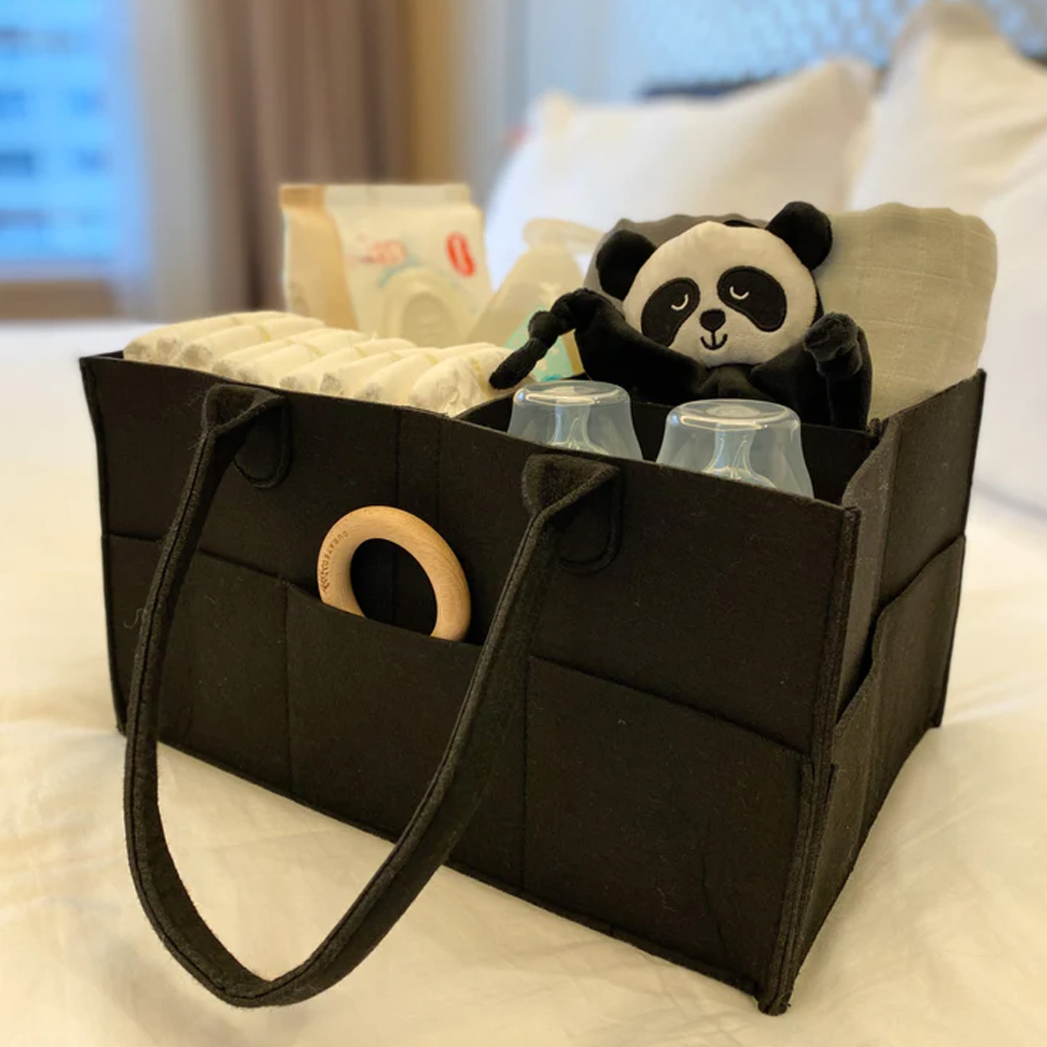 Kuber Industries Diaper Caddy Bag For Travel|Baby Bag For smart mothers|Nursery Storage Foldable Organizer (Black)