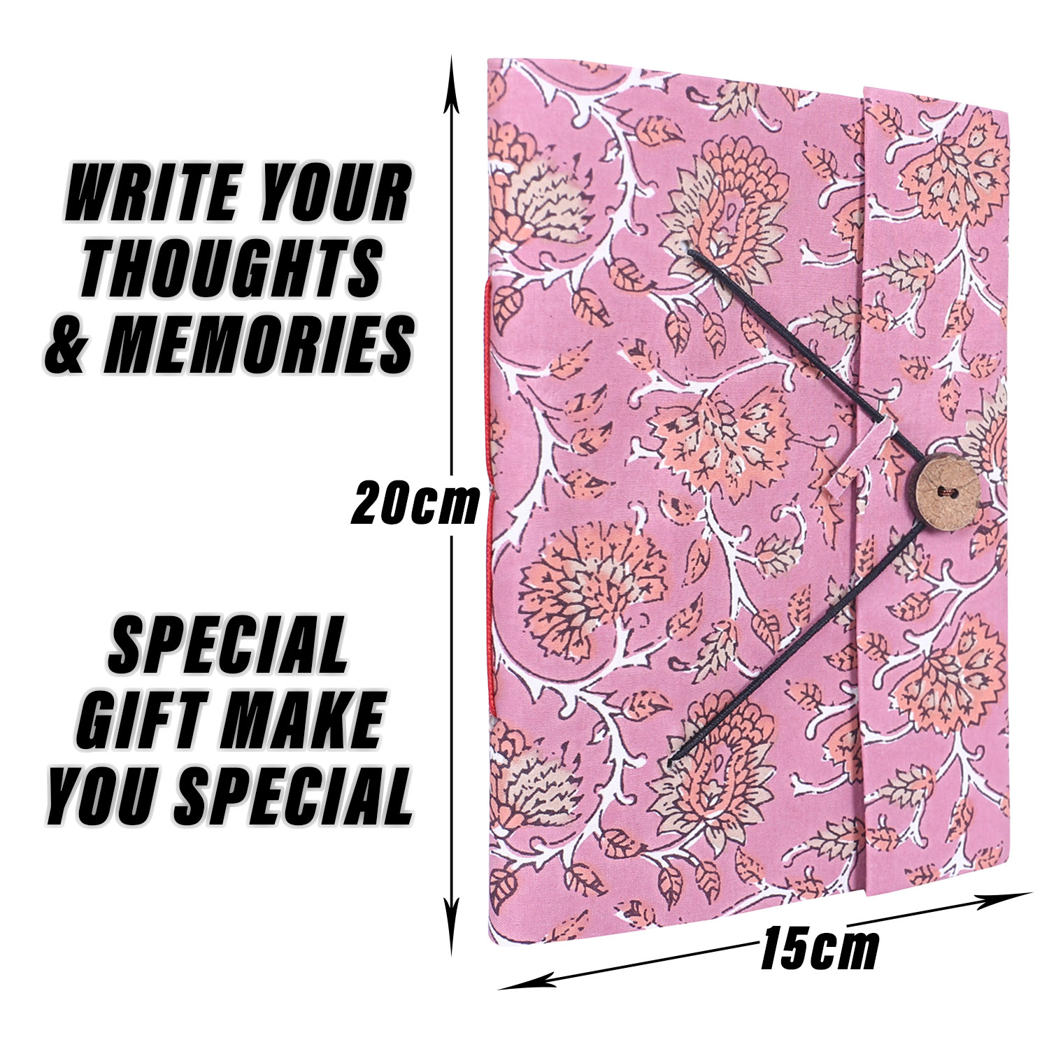 Kuber Industries Diary | Cardboard Travel Notebook | Diary for Journey | Leaf Button Diary | Diary for Writing Thoughts & Memories | Relieve Stress | Light Pink