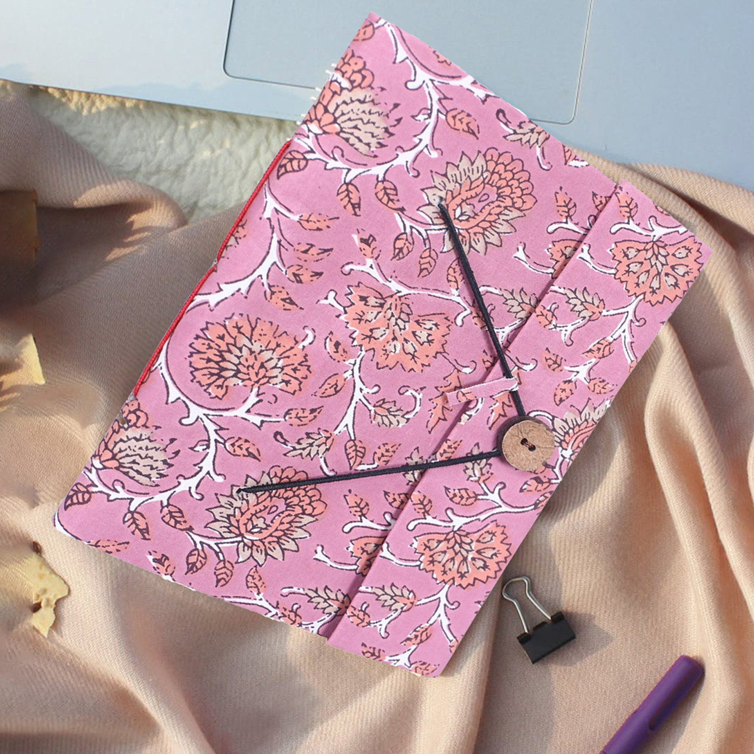 Kuber Industries Diary | Cardboard Travel Notebook | Diary for Journey | Leaf Button Diary | Diary for Writing Thoughts & Memories | Relieve Stress | Light Pink