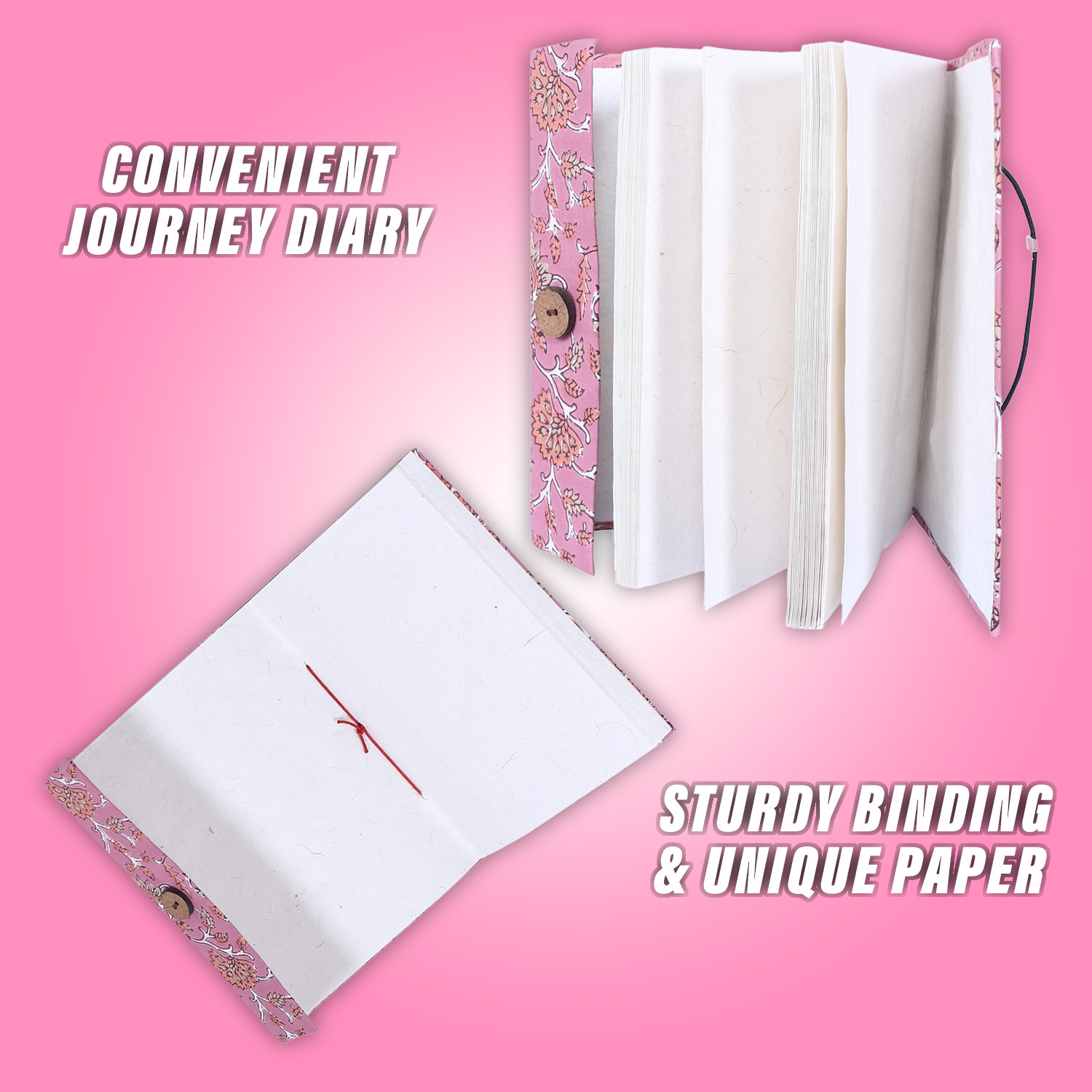 Kuber Industries Diary | Cardboard Travel Notebook | Diary for Journey | Leaf Button Diary | Diary for Writing Thoughts & Memories | Relieve Stress | Light Pink