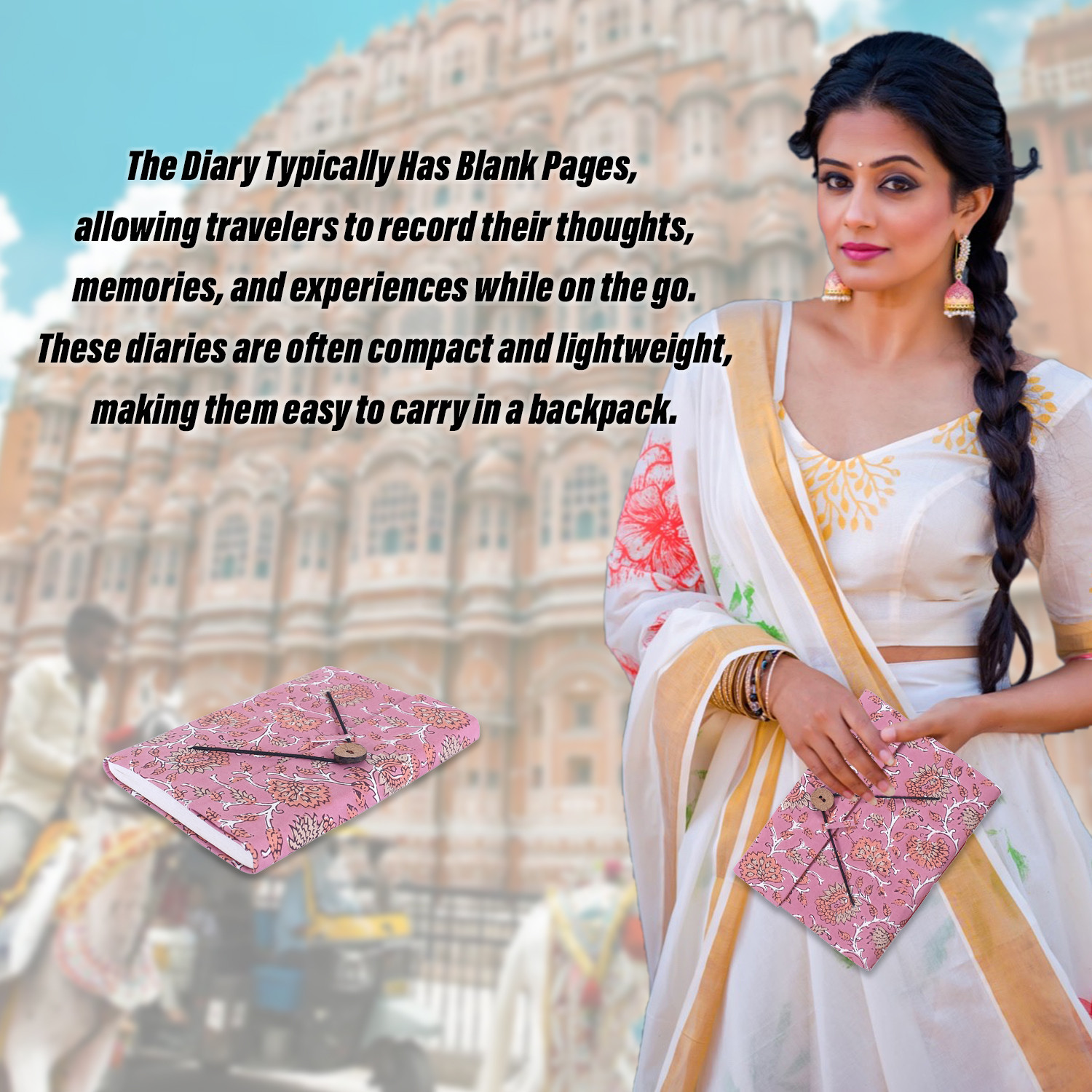 Kuber Industries Diary | Cardboard Travel Notebook | Diary for Journey | Leaf Button Diary | Diary for Writing Thoughts & Memories | Relieve Stress | Light Pink