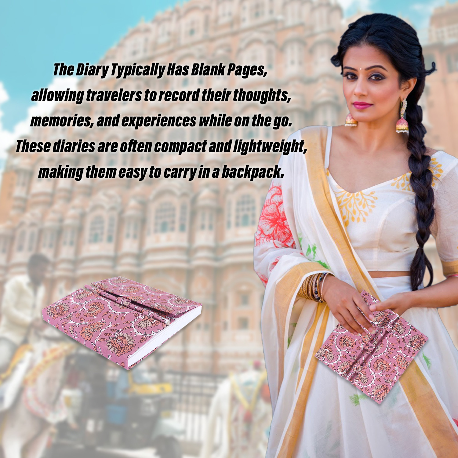 Kuber Industries Diary | Cardboard Travel Notebook | Diary for Journey | Leaf Pen-Diary | Diary for Writing Thoughts & Memories | Relieve Stress | Light Pink