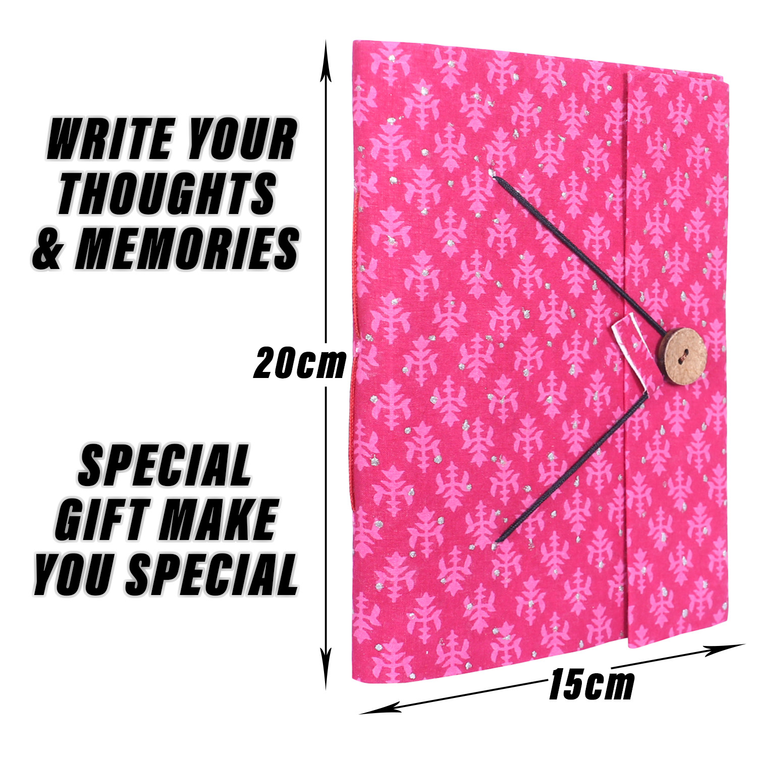Kuber Industries Diary | Cardboard Travel Notebook | Diary for Journey | Pink Leaf Button Diary | Diary for Writing Thoughts & Memories | Relieve Stress | Pink
