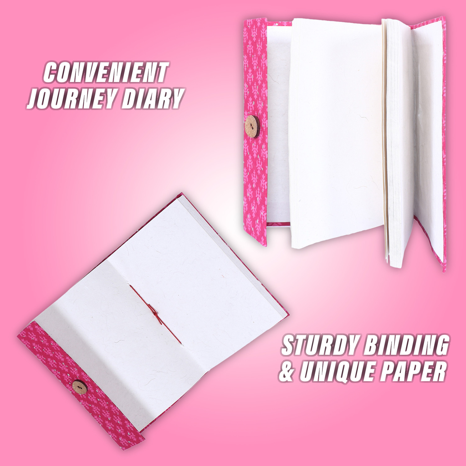 Kuber Industries Diary | Cardboard Travel Notebook | Diary for Journey | Pink Leaf Button Diary | Diary for Writing Thoughts & Memories | Relieve Stress | Pink