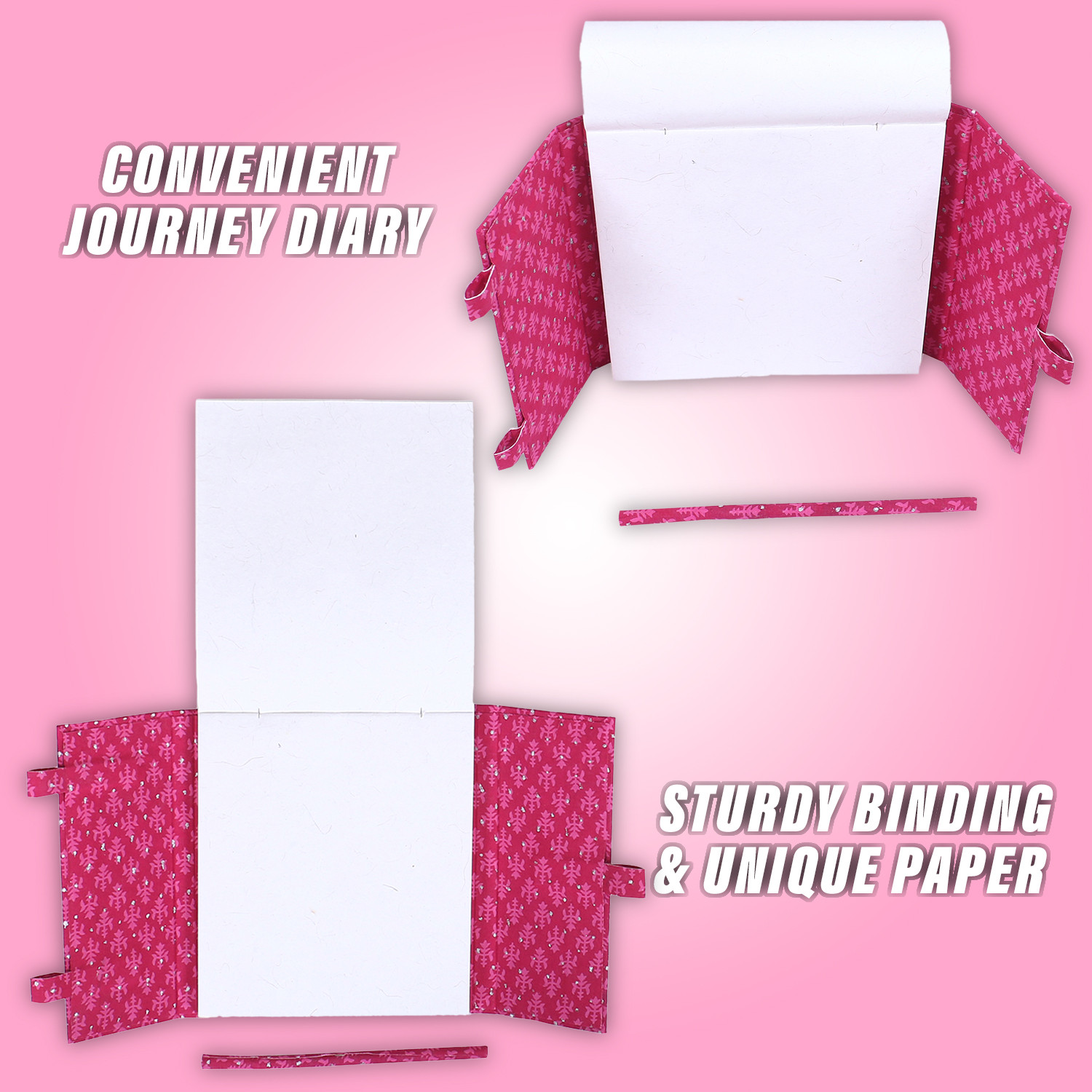 Kuber Industries Diary | Cardboard Travel Notebook | Diary for Journey | Pink Leaf Pen-Diary | Diary for Writing Thoughts & Memories | Relieve Stress | Pink
