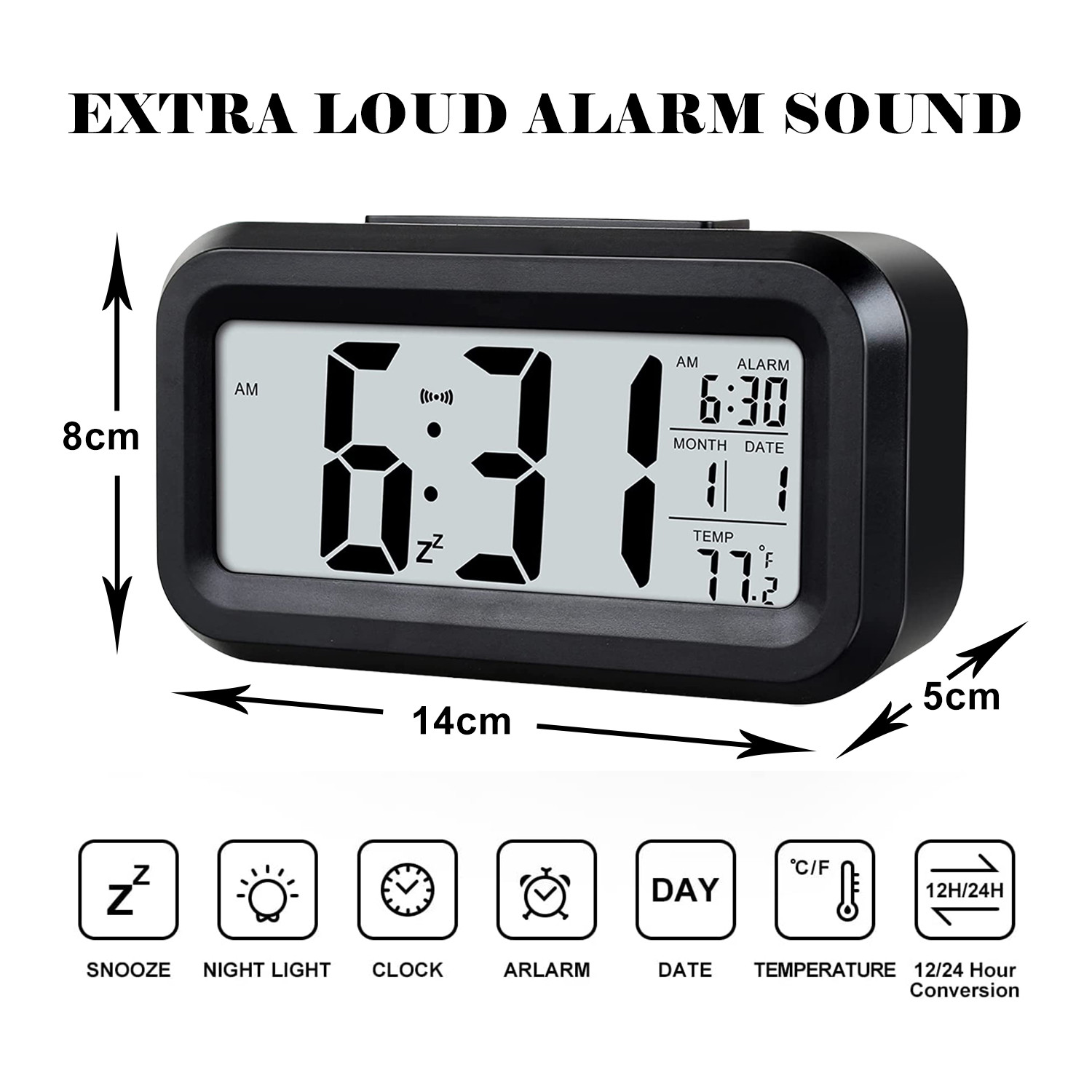 Kuber Industries Digital Alarm Clock | Plastic Table Alarm Clock | Alarm Clock for Gift | Alarm Clock with Night LCD Display | Vintage Look Alarm Clock | Battery Operated |Black