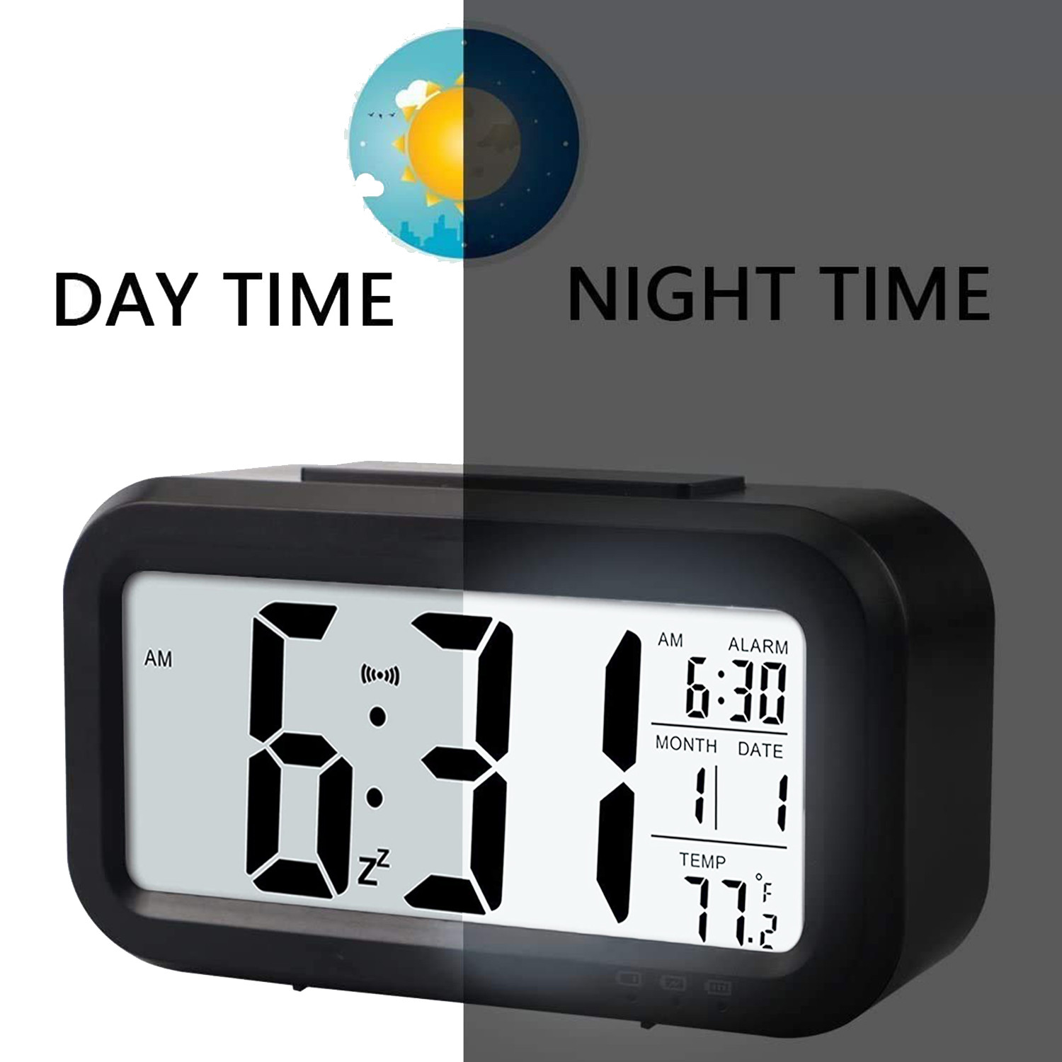 Kuber Industries Digital Alarm Clock | Plastic Table Alarm Clock | Alarm Clock for Gift | Alarm Clock with Night LCD Display | Vintage Look Alarm Clock | Battery Operated |Black