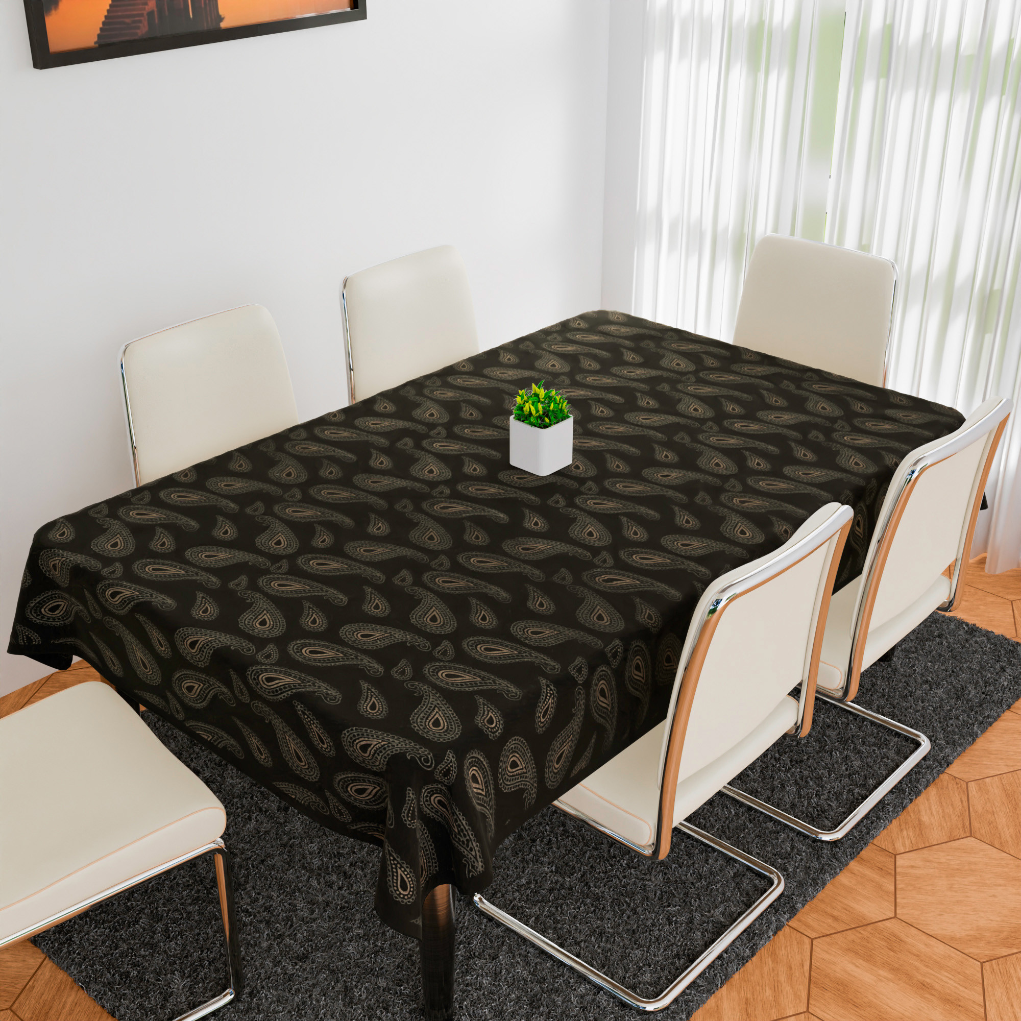 Kuber Industries Dining Table Cover | 6-Seater Table Cover | Cotton Table Protector Cover | Table Cover for Kitchen | Table Cover for Hall Décor | Carry-Design | 60x90 Inch | DTC | Black