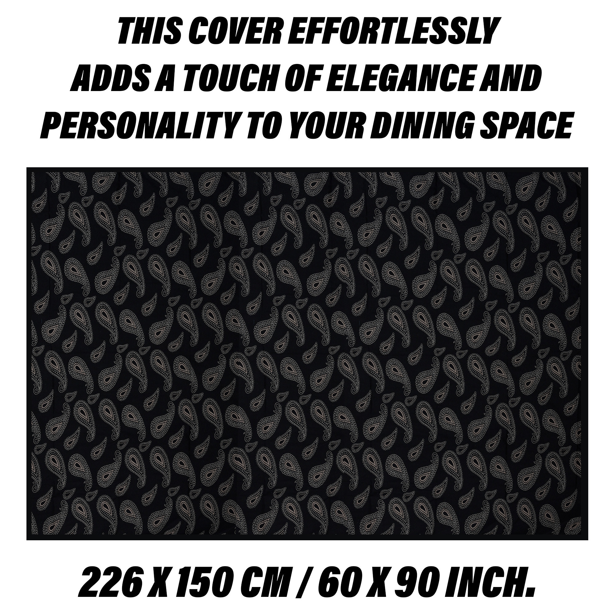 Kuber Industries Dining Table Cover | 6-Seater Table Cover | Cotton Table Protector Cover | Table Cover for Kitchen | Table Cover for Hall Décor | Carry-Design | 60x90 Inch | DTC | Black
