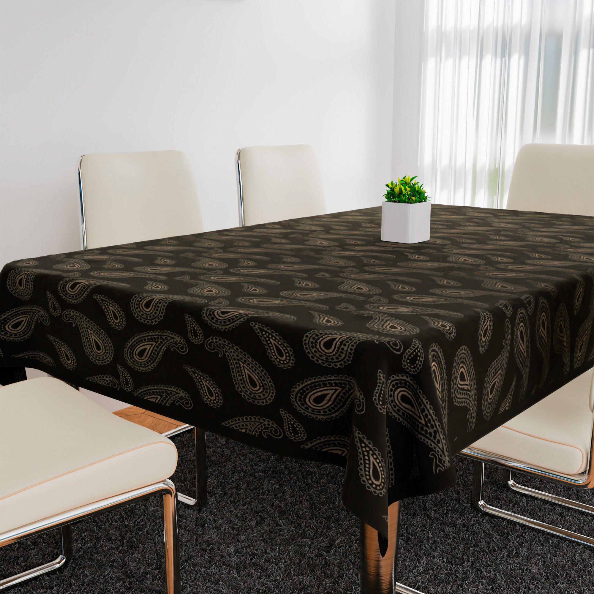 Kuber Industries Dining Table Cover | 6-Seater Table Cover | Cotton Table Protector Cover | Table Cover for Kitchen | Table Cover for Hall Décor | Carry-Design | 60x90 Inch | DTC | Black