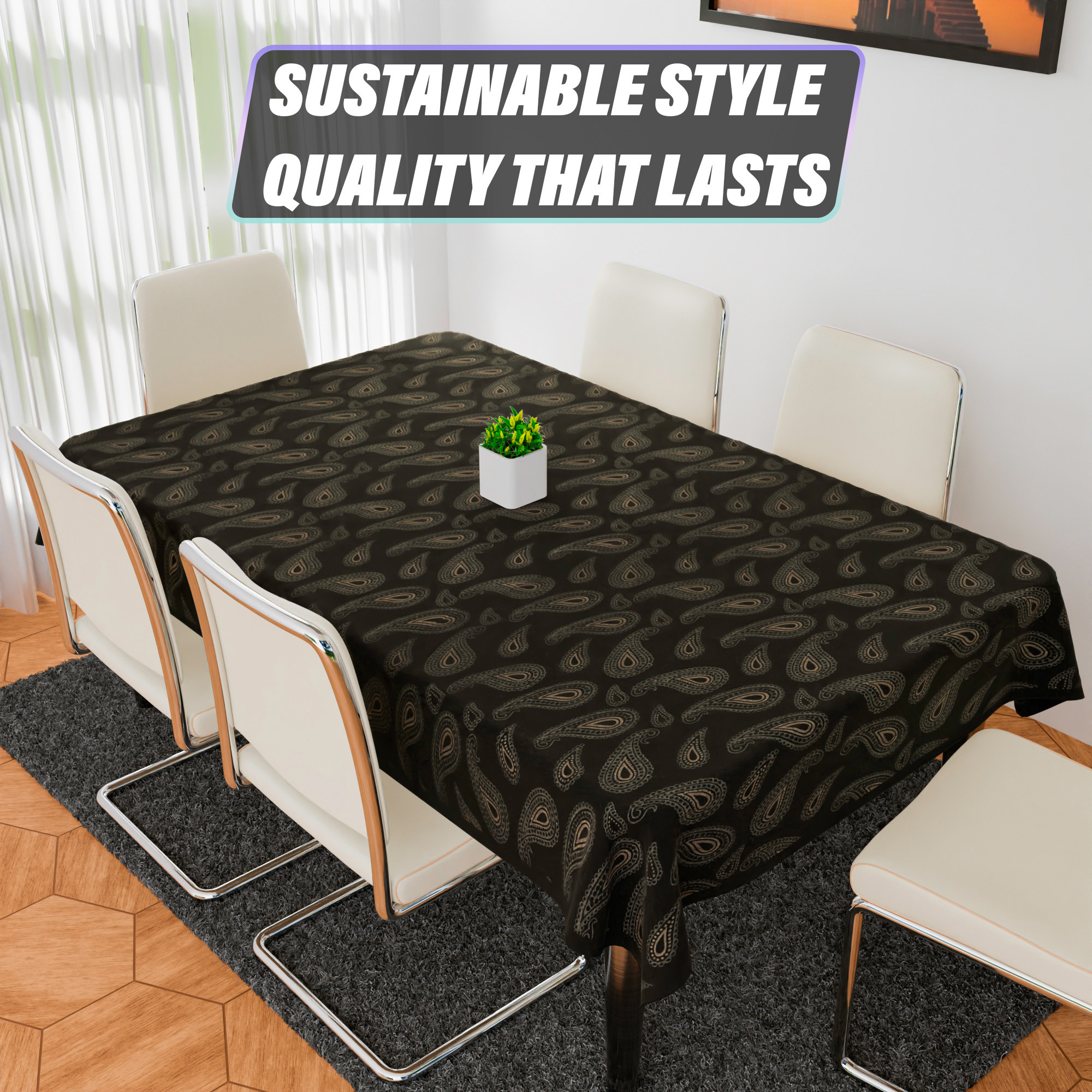 Kuber Industries Dining Table Cover | 6-Seater Table Cover | Cotton Table Protector Cover | Table Cover for Kitchen | Table Cover for Hall Décor | Carry-Design | 60x90 Inch | DTC | Black