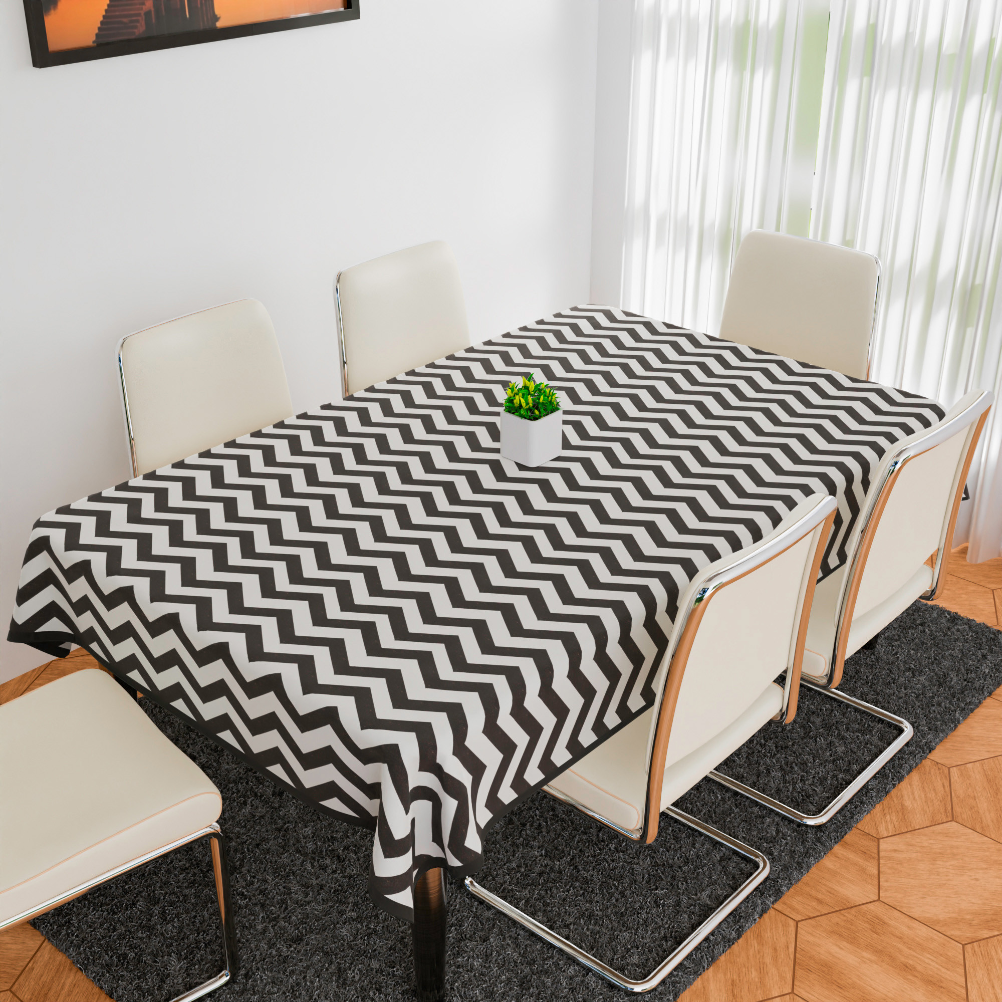 Kuber Industries Dining Table Cover | 6-Seater Table Cover | Cotton Table Protector Cover | Table Cover for Kitchen | Table Cover for Hall Décor | Zig-Zag-Design | 60x90 Inch | DTC | Brown