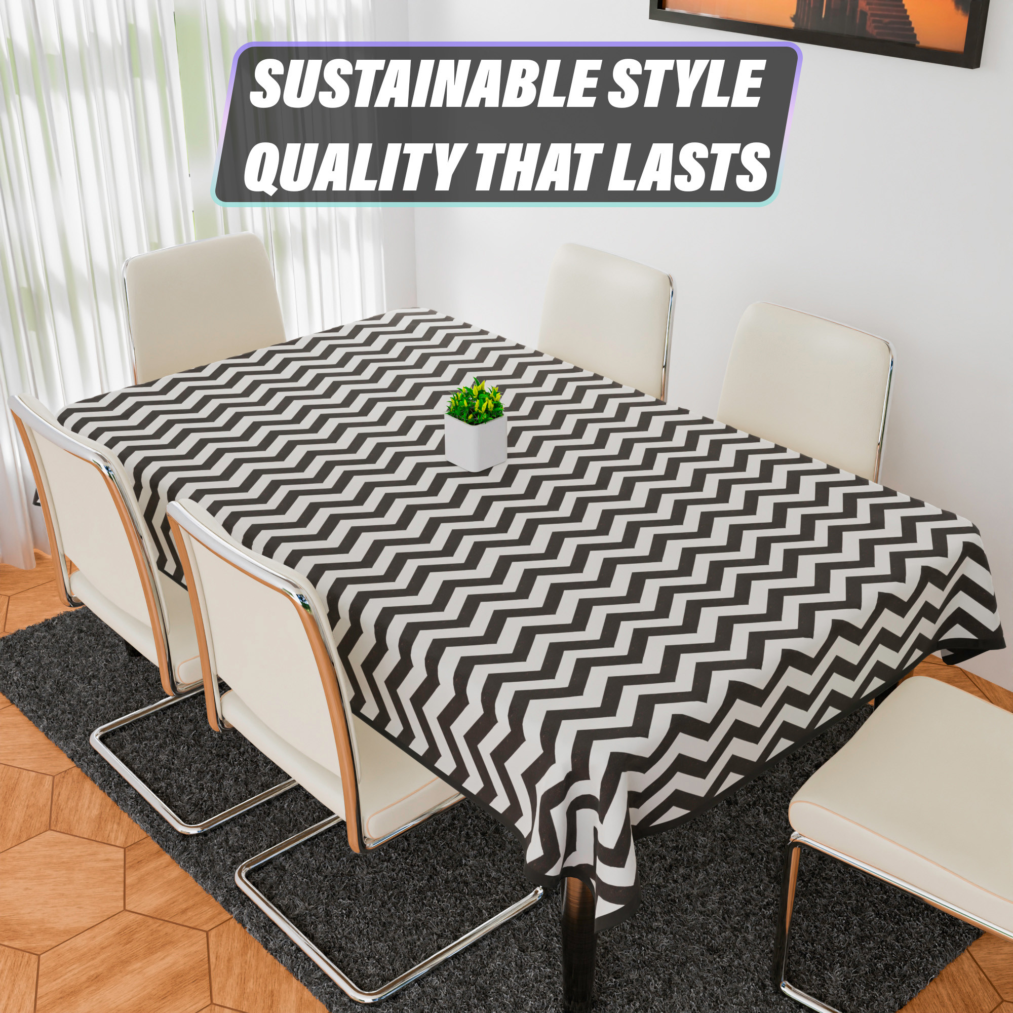 Kuber Industries Dining Table Cover | 6-Seater Table Cover | Cotton Table Protector Cover | Table Cover for Kitchen | Table Cover for Hall Décor | Zig-Zag-Design | 60x90 Inch | DTC | Brown