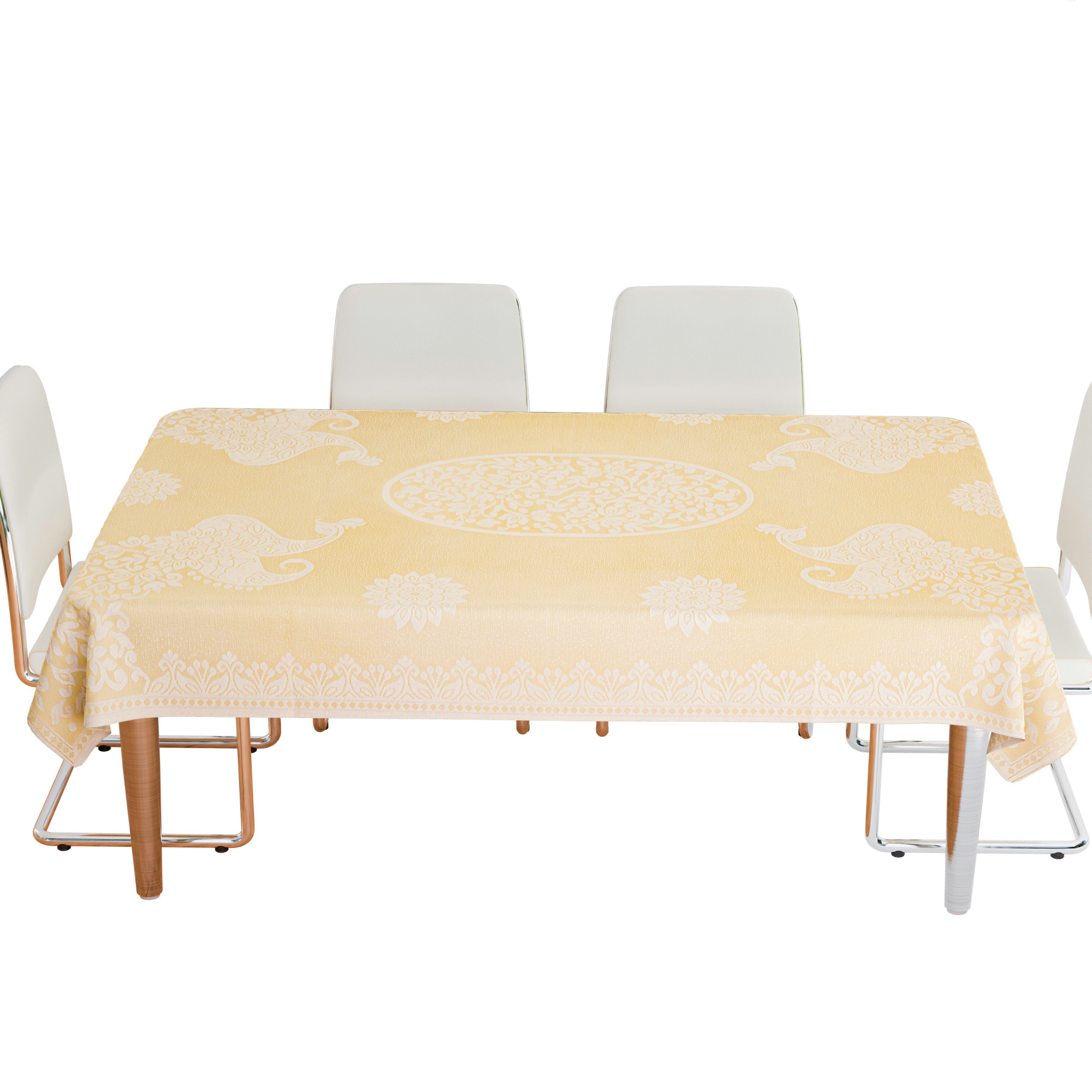 Kuber Industries Dining Table Cover  6-Seater Table Cover  Net Table Protector Cover  Table Cover for Kitchen  Table Cover for Hall Dcor  Peacock-Design  60x90 Inch  DTC  Cream