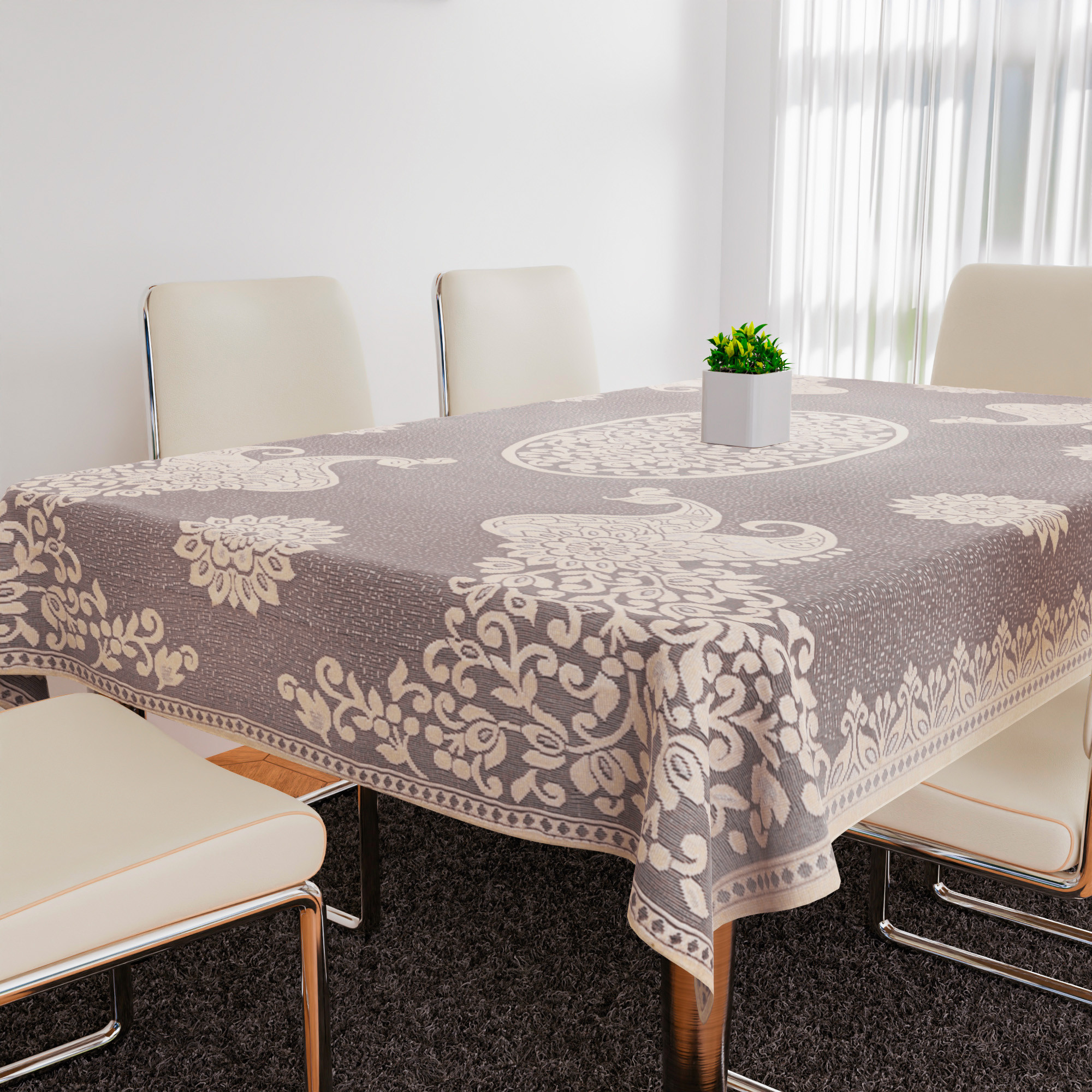 Kuber Industries Dining Table Cover  6-Seater Table Cover  Net Table Protector Cover  Table Cover for Kitchen  Table Cover for Hall Dcor  Peacock-Design  60x90 Inch  DTC  Brown