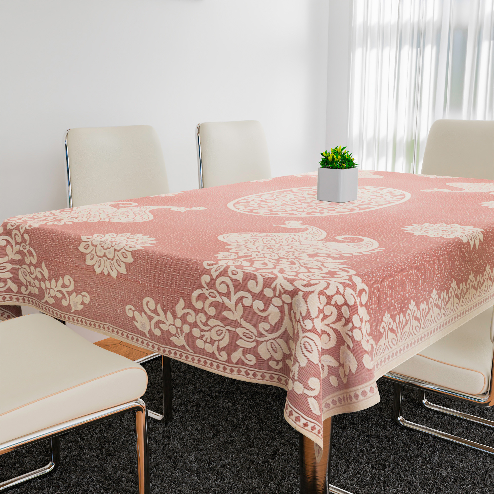 Kuber Industries Dining Table Cover  6-Seater Table Cover  Net Table Protector Cover  Table Cover for Kitchen  Table Cover for Hall Dcor  Peacock-Design  60x90 Inch  DTC  Maroon