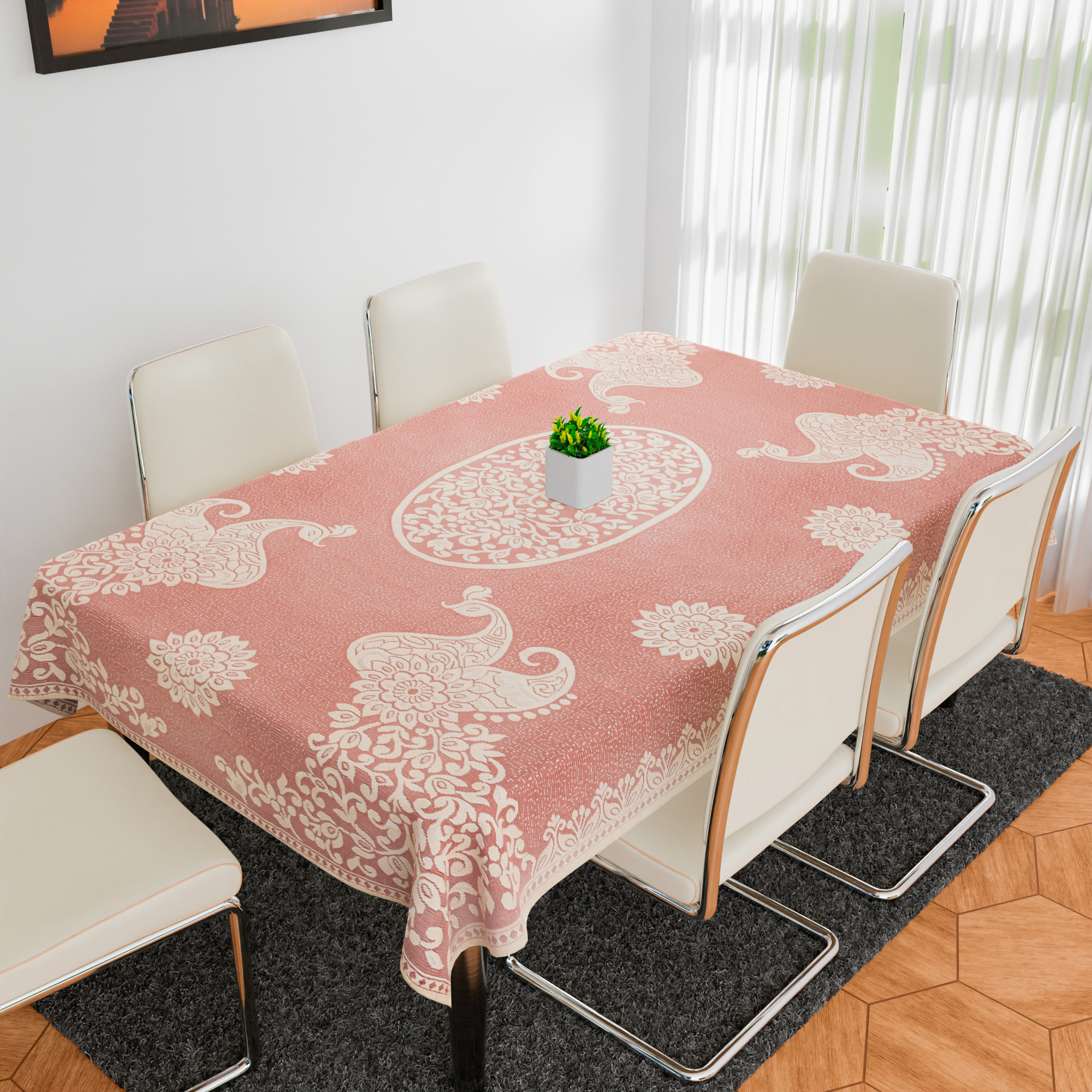 Kuber Industries Dining Table Cover | 6-Seater Table Cover | Net Table Protector Cover | Table Cover for Kitchen | Table Cover for Hall Décor | Peacock-Design | 60x90 Inch | DTC | Maroon