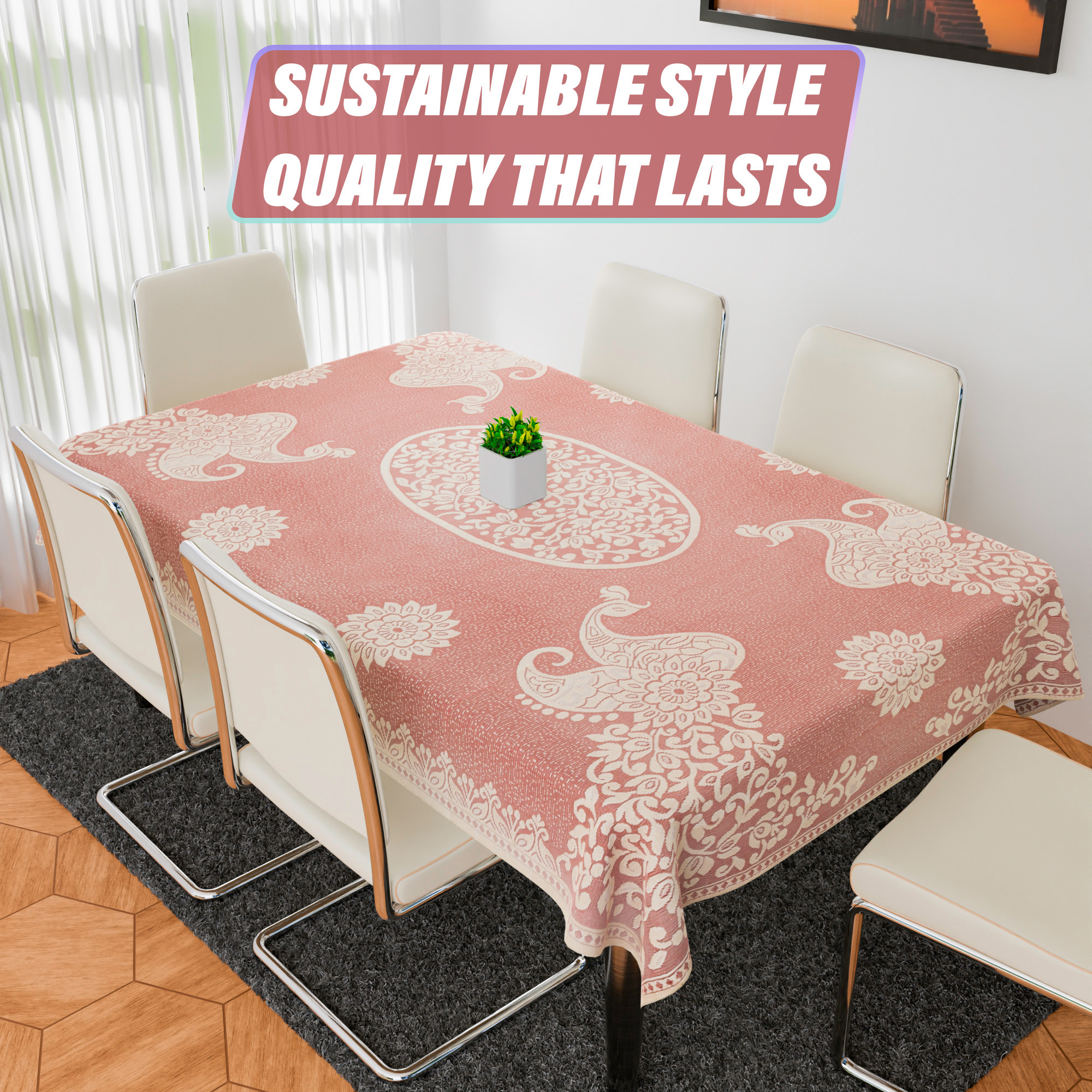 Kuber Industries Dining Table Cover | 6-Seater Table Cover | Net Table Protector Cover | Table Cover for Kitchen | Table Cover for Hall Décor | Peacock-Design | 60x90 Inch | DTC | Maroon