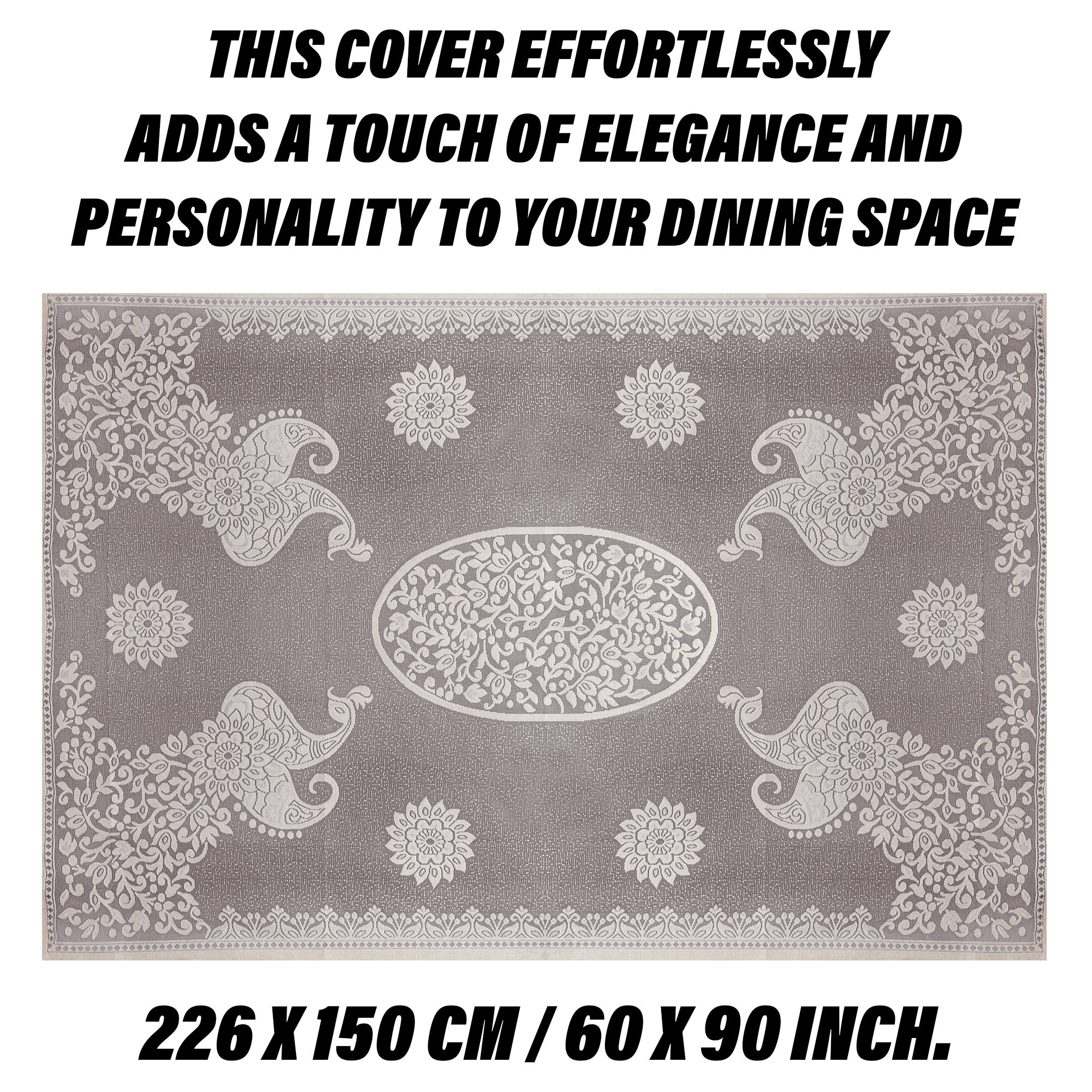 Kuber Industries Dining Table Cover | 6-Seater Table Cover | Net Table Protector Cover | Table Cover for Kitchen | Table Cover for Hall Décor | Peacock-Design | 60x90 Inch | DTC | Brown