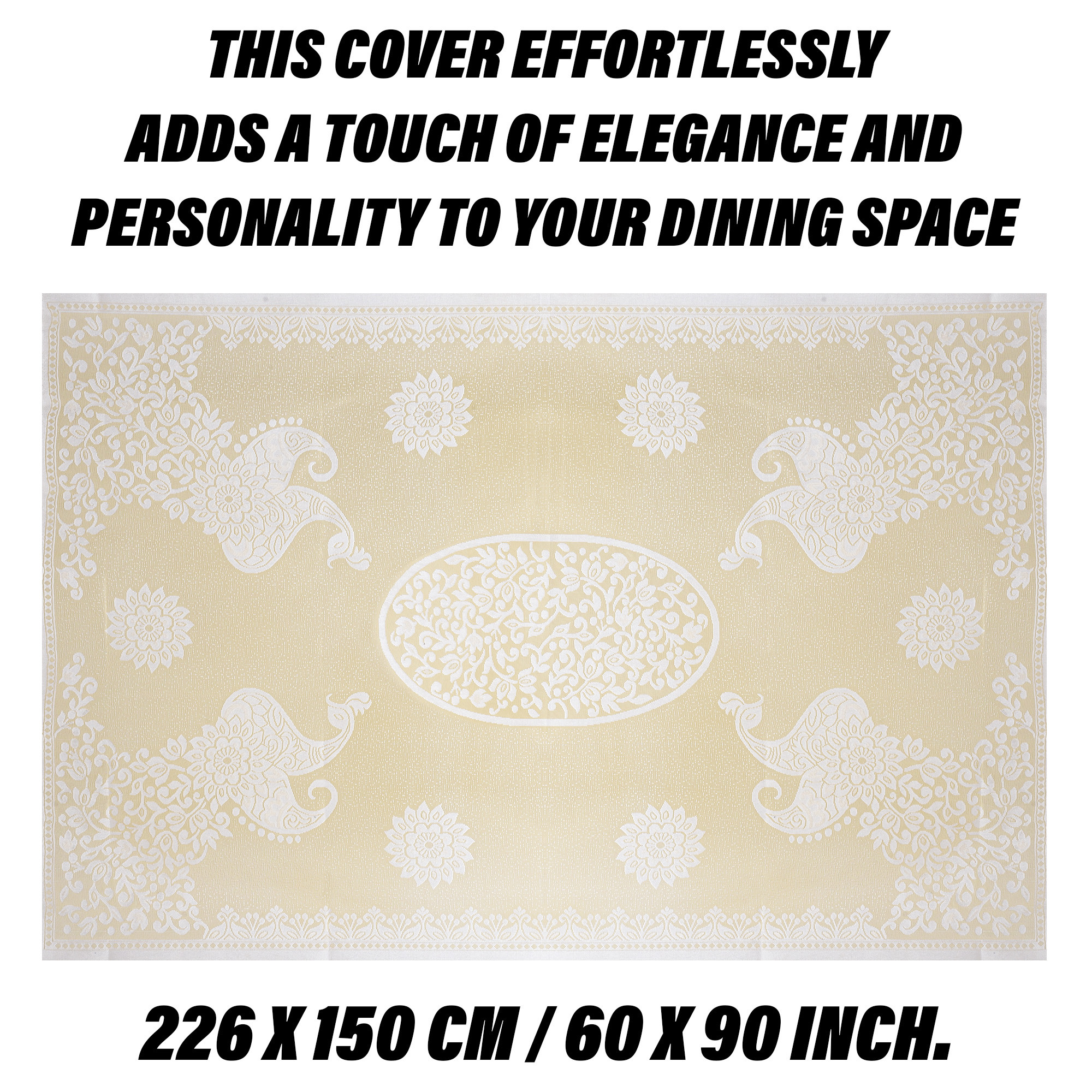 Kuber Industries Dining Table Cover | 6-Seater Table Cover | Net Table Protector Cover | Table Cover for Kitchen | Table Cover for Hall Décor | Peacock-Design | 60x90 Inch | DTC | Cream