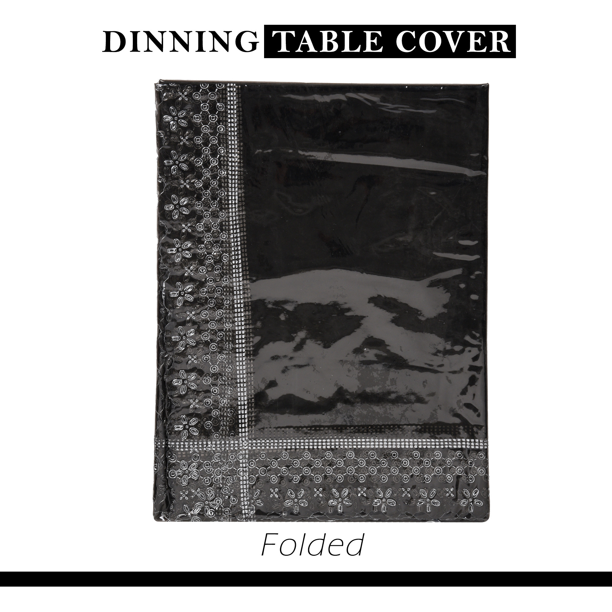 Kuber Industries Dining Table Cover  60x90 Inch  6 Seater Dining Table  PVC Kitchen Table Cover  Waterproof Table Cover  Table Cloth for Dining Table  Transparent Silver Emboss  Black