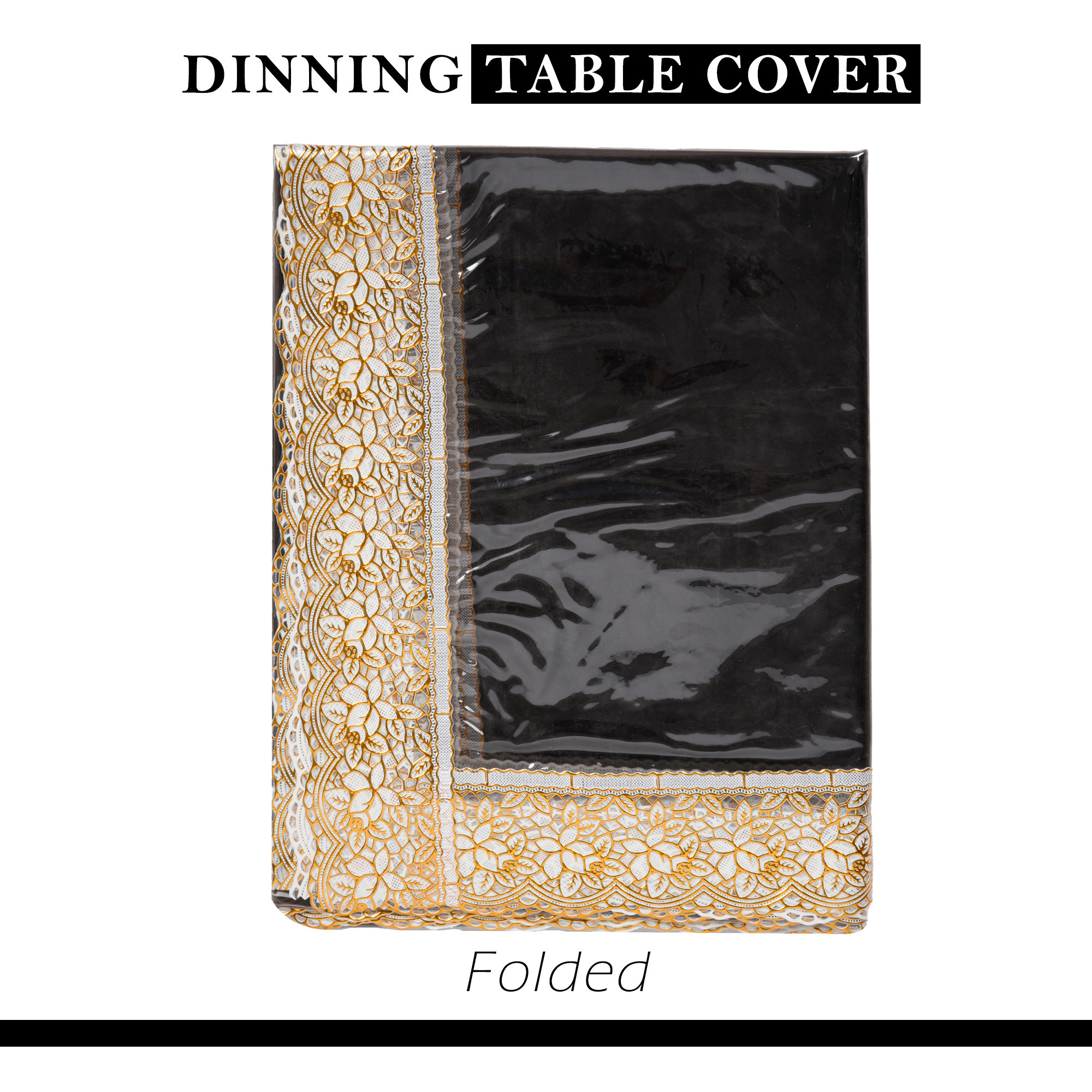 Kuber Industries Dining Table Cover  60x90 Inch  6 Seater Dining Table  PVC Kitchen Table Cover  Waterproof Table Cover  Table Cloth for Dining Table  Transparent Golden Lace  Black