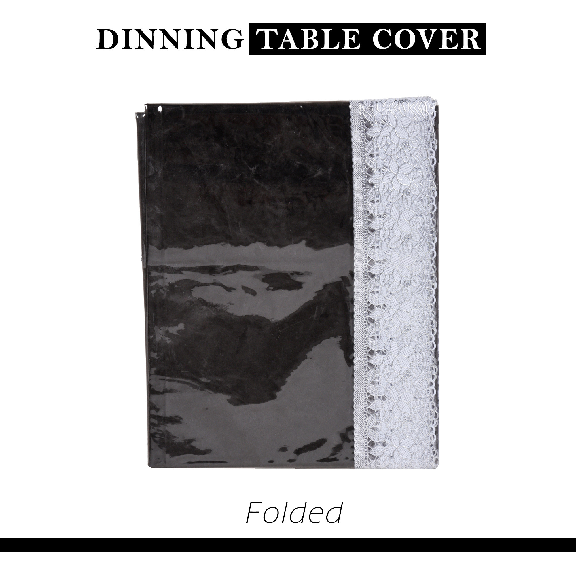 Kuber Industries Dining Table Cover  60x90 Inch  6 Seater Dining Table  PVC Kitchen Table Cover  Waterproof Table Cover  Table Cloth for Dining Table  Transparent Silver Lace  Black