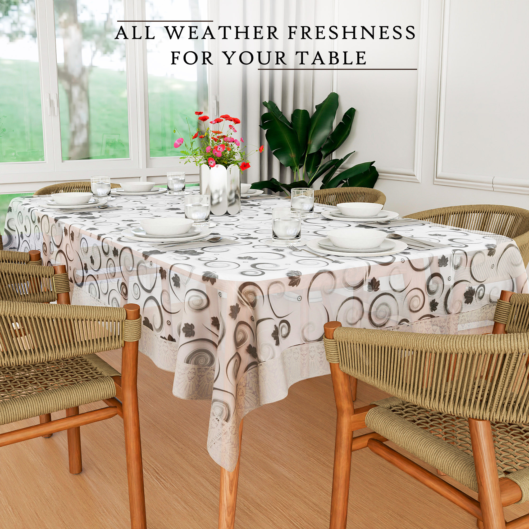 Kuber Industries Dining Table Cover  60x90 Inch  6 Seater Dining Table  PVC Table Cloth  Kitchen Table Cover  Waterproof Table Cover  Table Cloth for Dining Table  3D Spiral  Brown