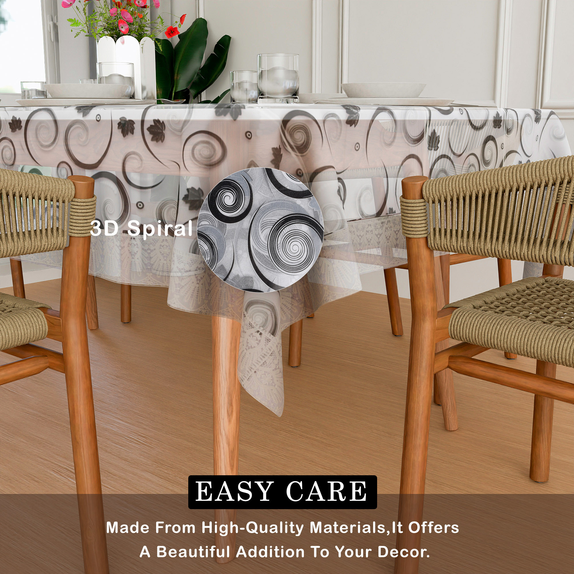 Kuber Industries Dining Table Cover  60x90 Inch  6 Seater Dining Table  PVC Table Cloth  Kitchen Table Cover  Waterproof Table Cover  Table Cloth for Dining Table  3D Spiral  Brown