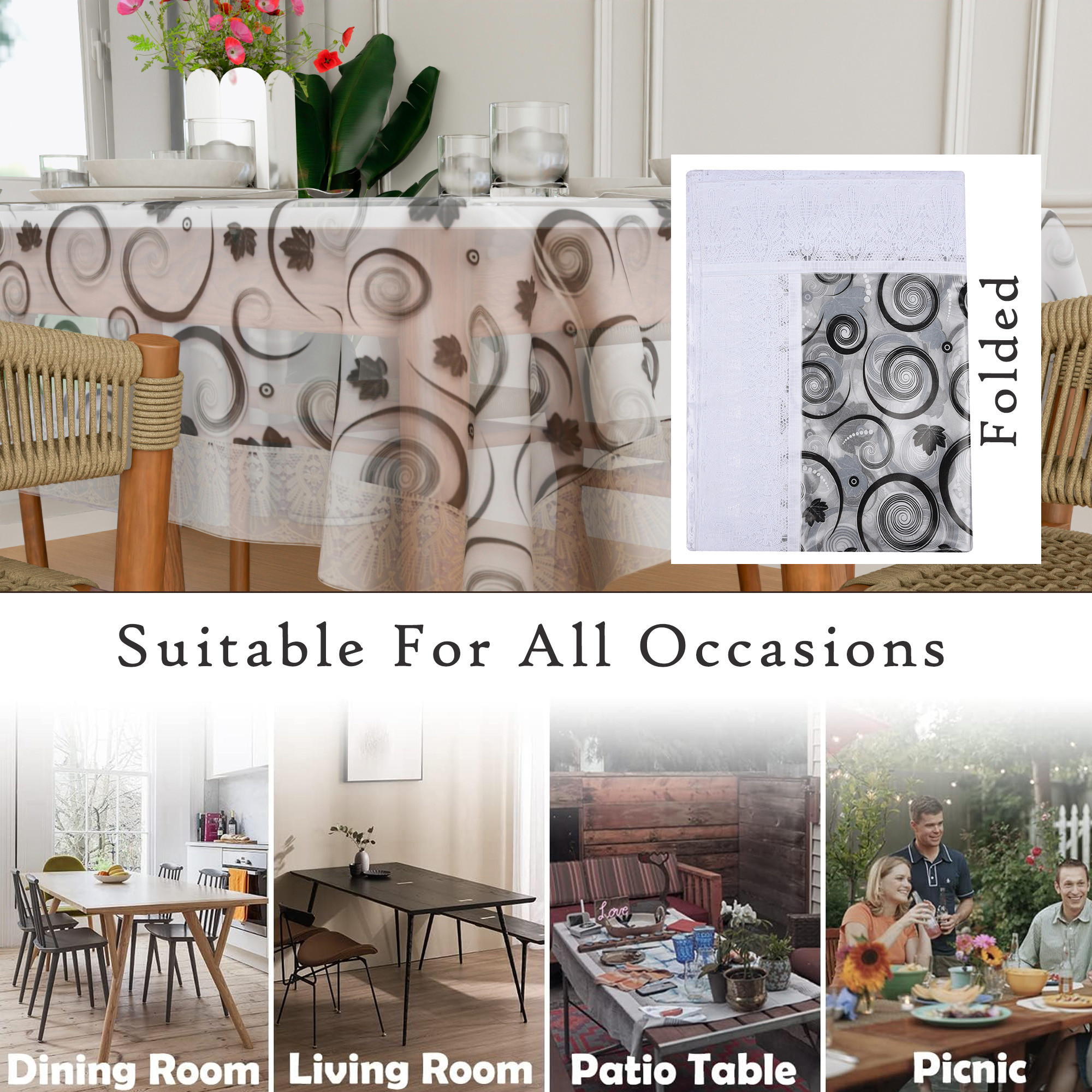 Kuber Industries Dining Table Cover  60x90 Inch  6 Seater Dining Table  PVC Table Cloth  Kitchen Table Cover  Waterproof Table Cover  Table Cloth for Dining Table  3D Spiral  Brown