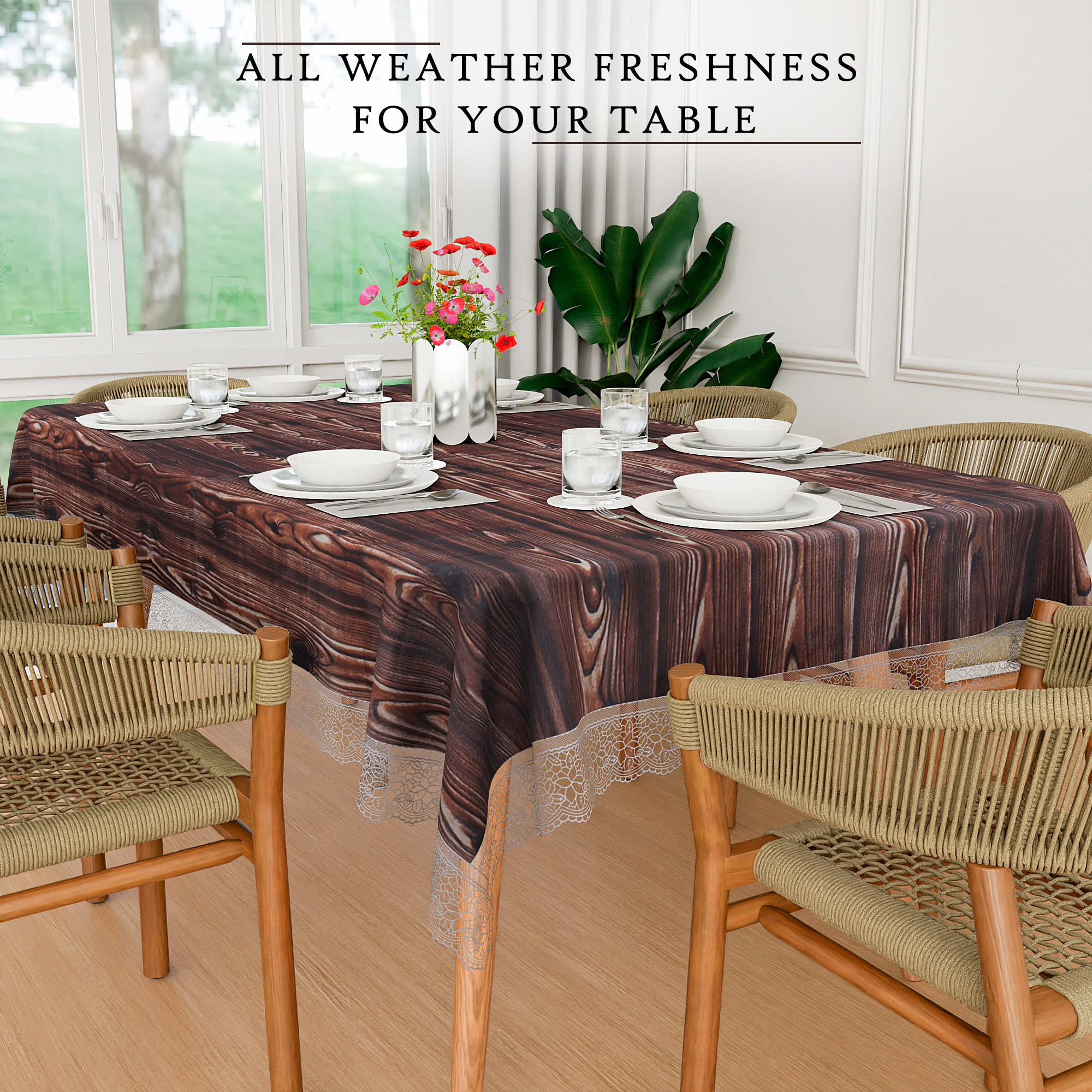 Kuber Industries Dining Table Cover  60x90 Inch  6 Seater Dining Table  PVC Table Cloth  Kitchen Table Cover  Waterproof Table Cover  Table Cloth for Dining Table  Wooden Texture  Brown