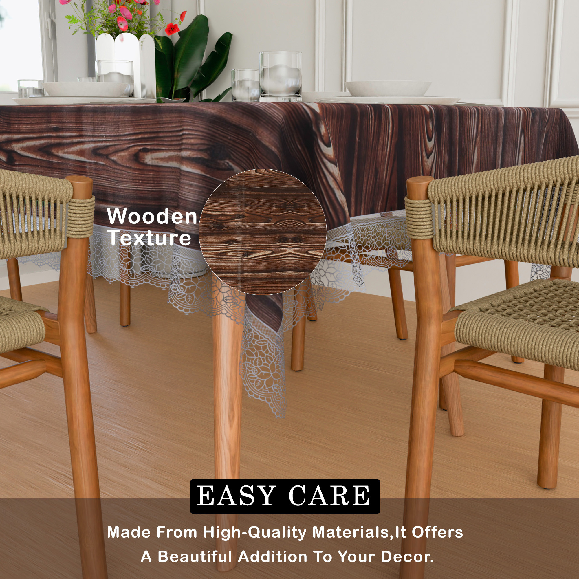 Kuber Industries Dining Table Cover  60x90 Inch  6 Seater Dining Table  PVC Table Cloth  Kitchen Table Cover  Waterproof Table Cover  Table Cloth for Dining Table  Wooden Texture  Brown