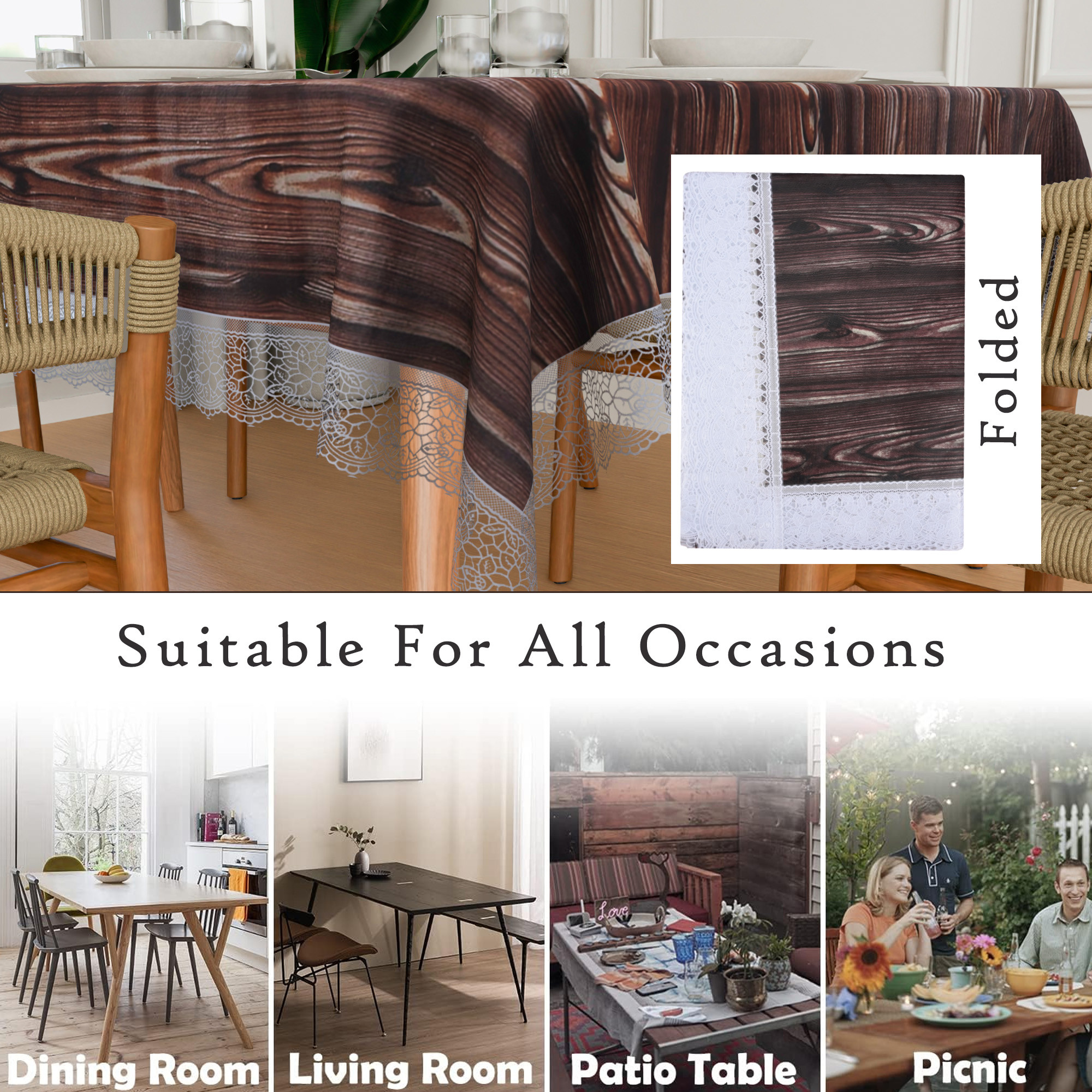 Kuber Industries Dining Table Cover  60x90 Inch  6 Seater Dining Table  PVC Table Cloth  Kitchen Table Cover  Waterproof Table Cover  Table Cloth for Dining Table  Wooden Texture  Brown