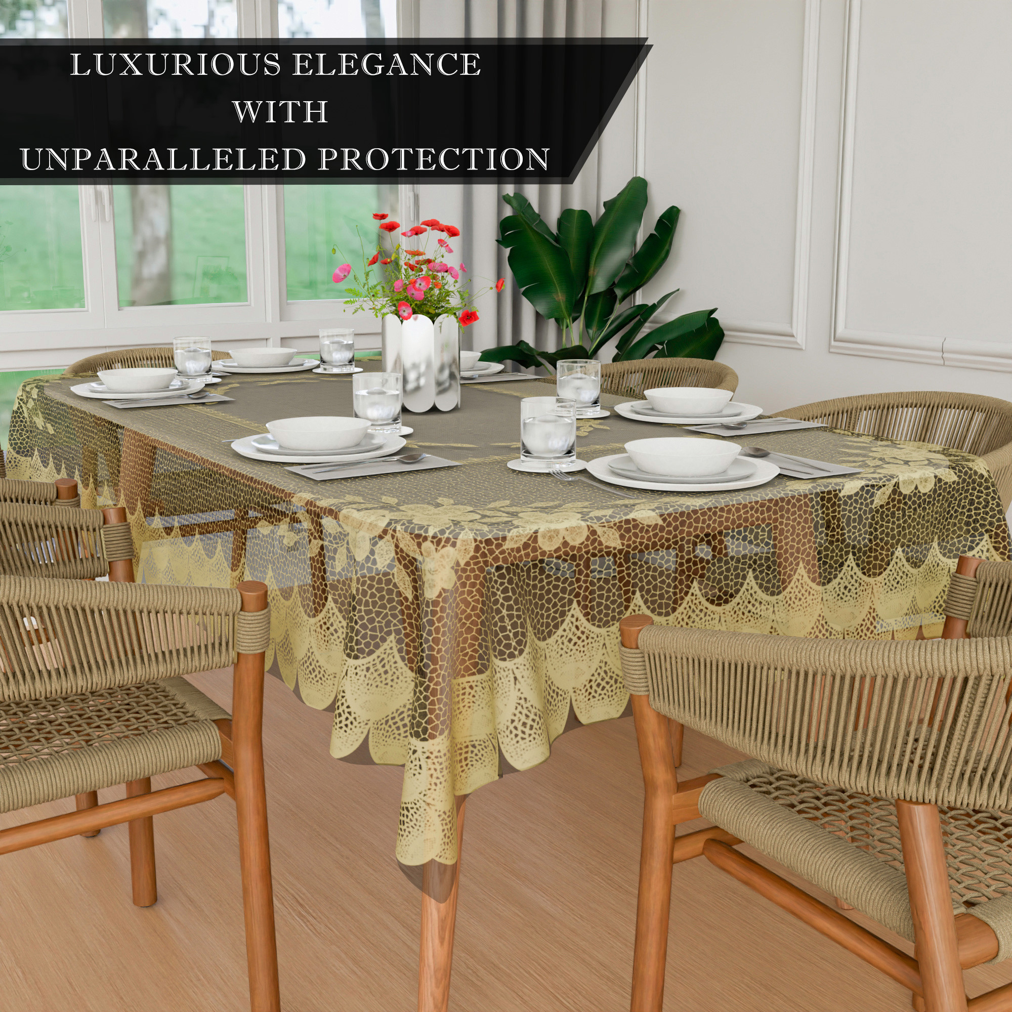 Kuber Industries Dining Table Cover  60x90 Inch  6 Seater Dining Table  PVC Table Cloth  Kitchen Table Cover  Waterproof Table Cover  Table Cloth for Dining Table  Self Transparent  Cream