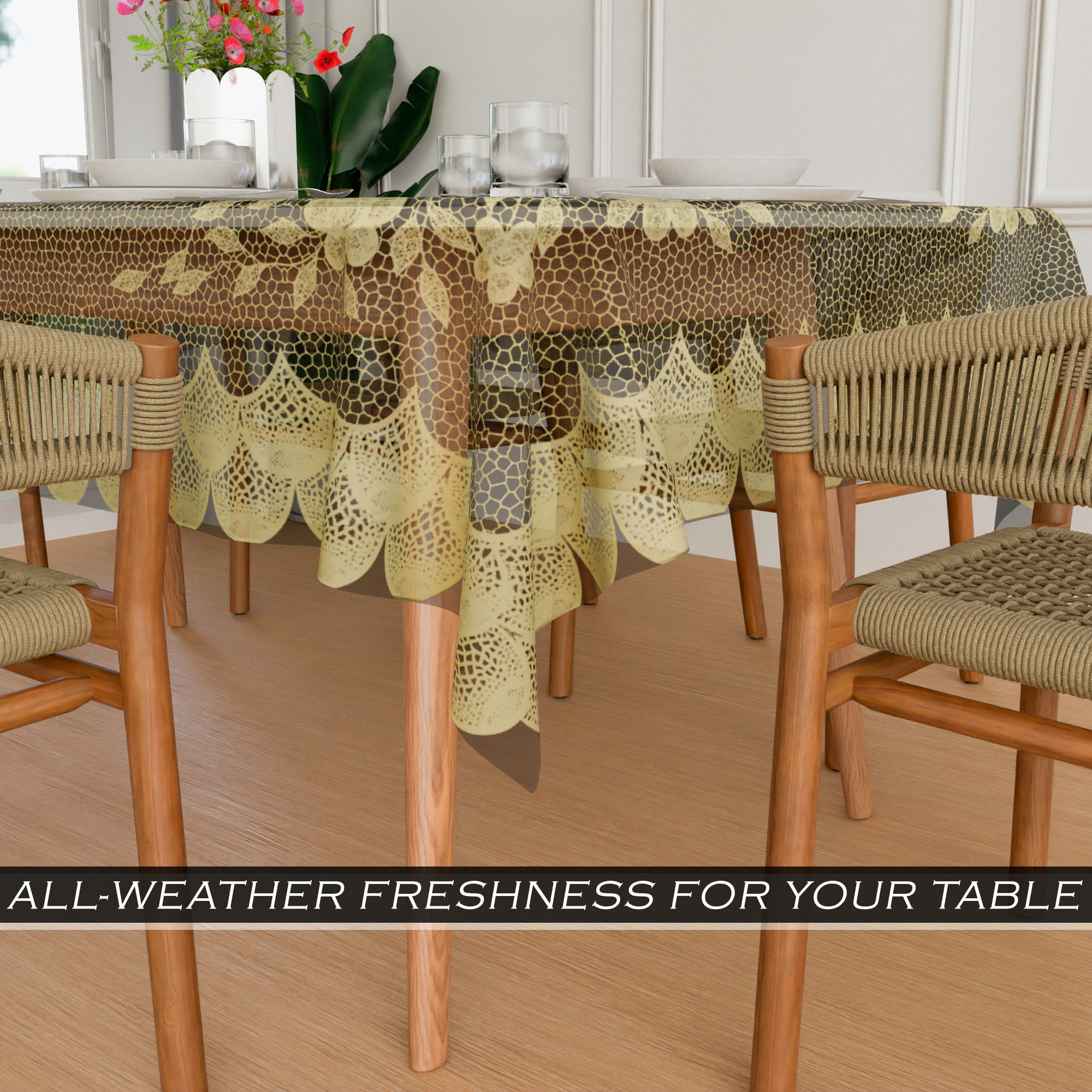 Kuber Industries Dining Table Cover  60x90 Inch  6 Seater Dining Table  PVC Table Cloth  Kitchen Table Cover  Waterproof Table Cover  Table Cloth for Dining Table  Self Transparent  Cream