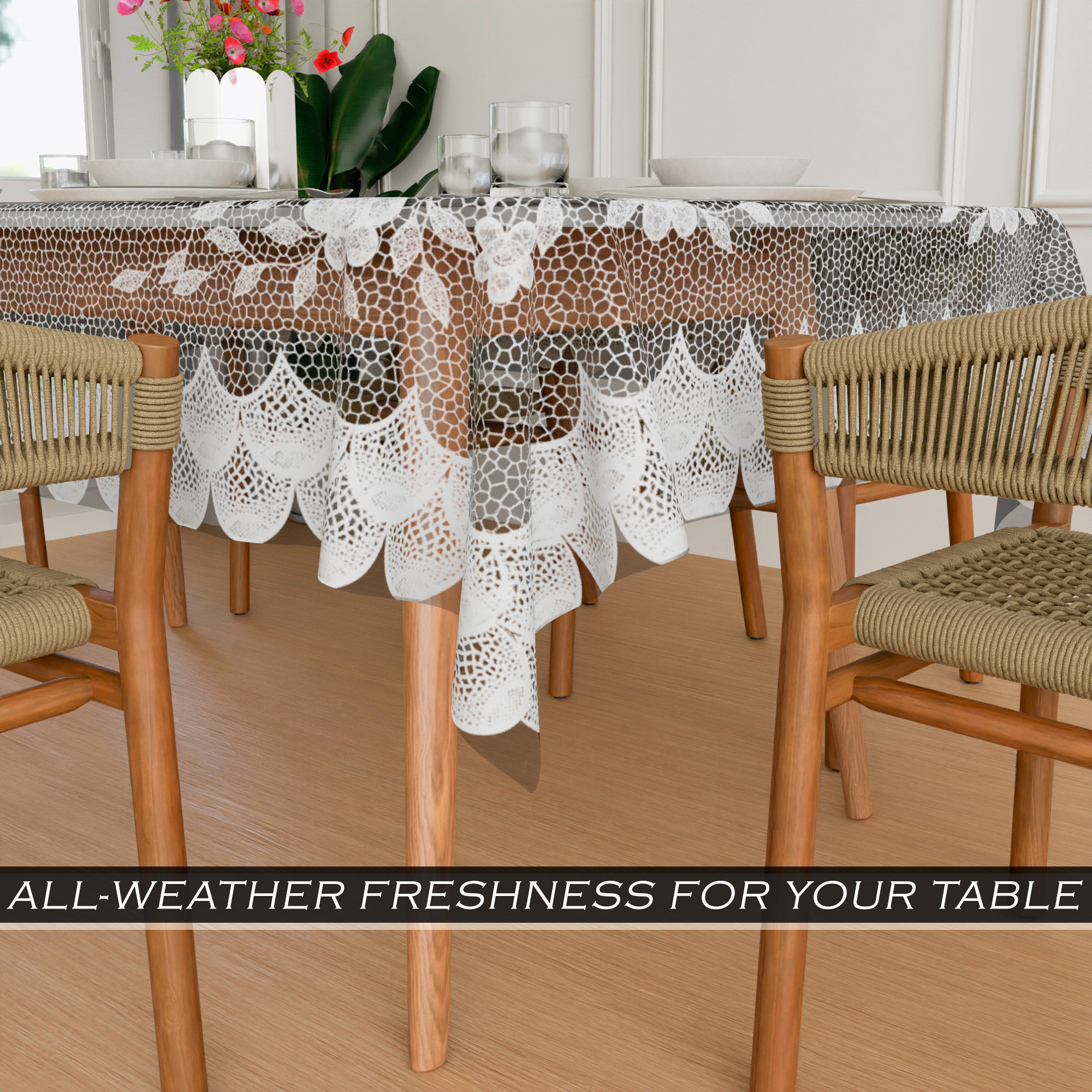 Kuber Industries Dining Table Cover  60x90 Inch  6 Seater Dining Table  PVC Table Cloth  Kitchen Table Cover  Waterproof Table Cover  Table Cloth for Dining Table  Self Transparent  White