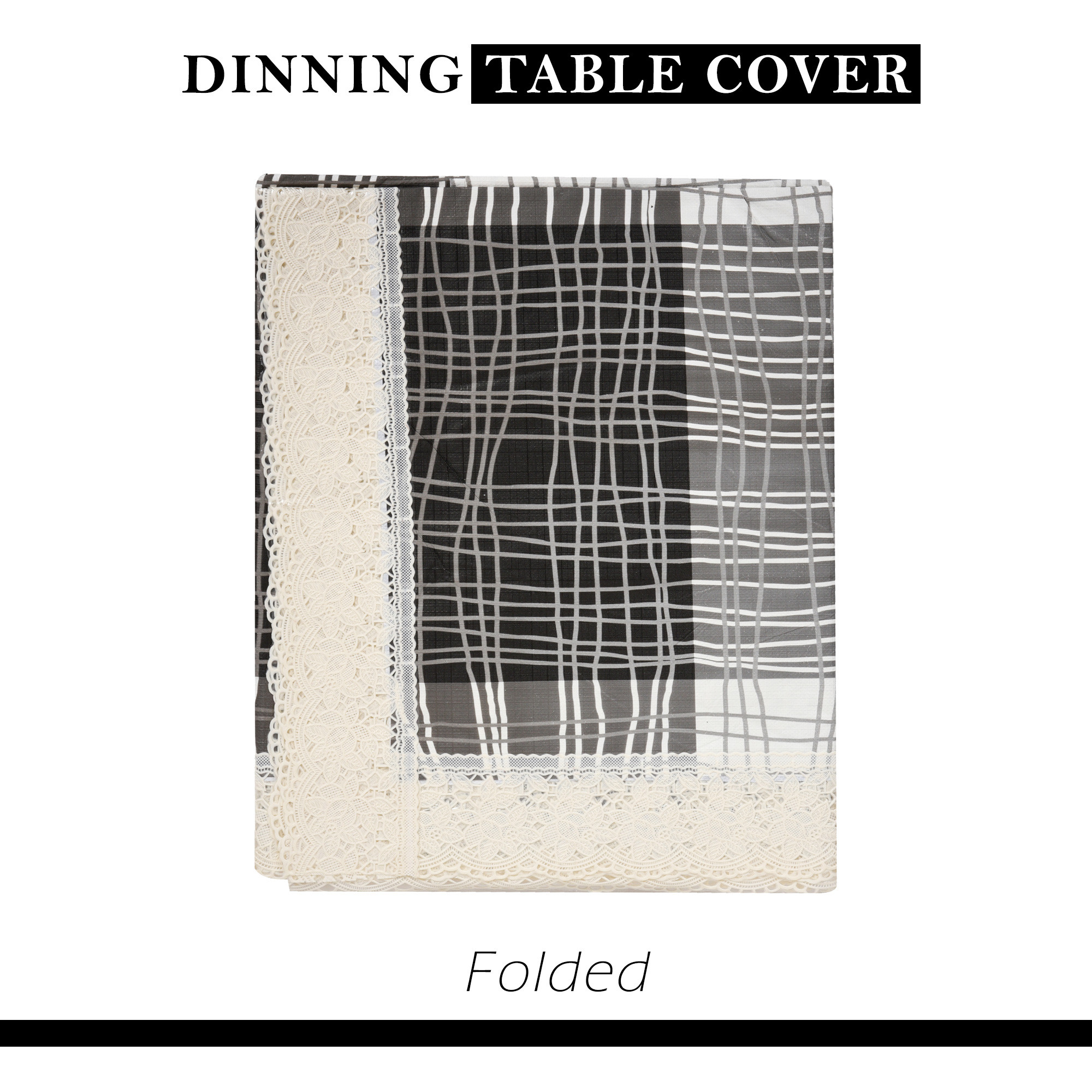 Kuber Industries Dining Table Cover  60x90 Inch  6 Seater Dining Table  PVC Table Cloth  Kitchen Table Cover  Waterproof Table Cover  Table Cloth for Dining Table  Black Lining  Grey