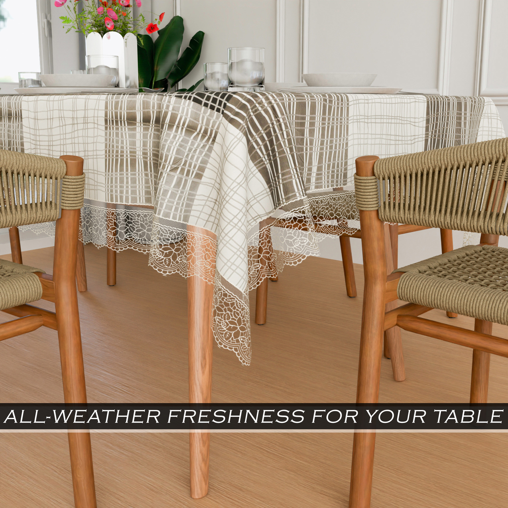 Kuber Industries Dining Table Cover  60x90 Inch  6 Seater Dining Table  PVC Table Cloth  Kitchen Table Cover  Waterproof Table Cover  Table Cloth for Dining Table  Black Lining  Grey