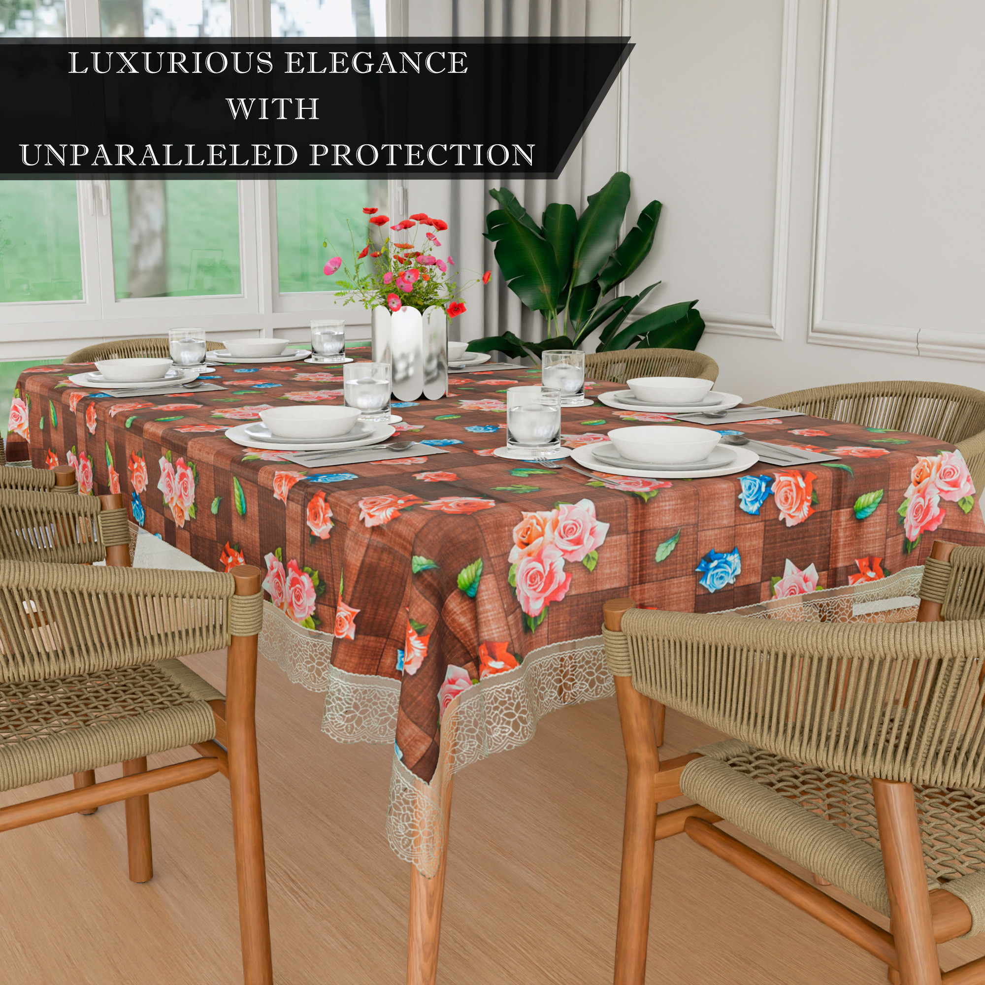 Kuber Industries Dining Table Cover  60x90 Inch  6 Seater Dining Table  PVC Table Cloth  Kitchen Table Cover  Waterproof Table Cover  Table Cloth for Dining Table  Gulab  Maroon