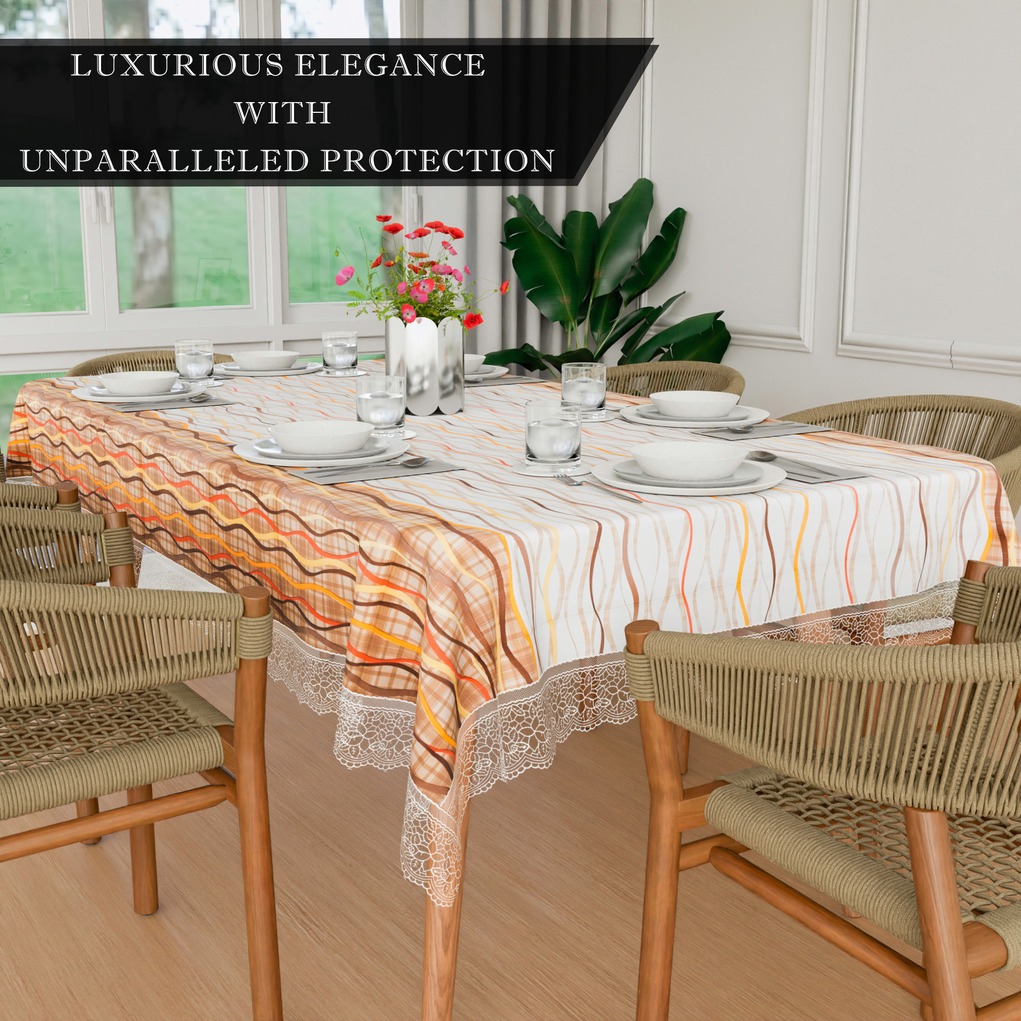 Kuber Industries Dining Table Cover  60x90 Inch  6 Seater Dining Table  PVC Table Cloth  Kitchen Table Cover  Waterproof Table Cover  Table Cloth for Dining Table  Zig Zag  Cream