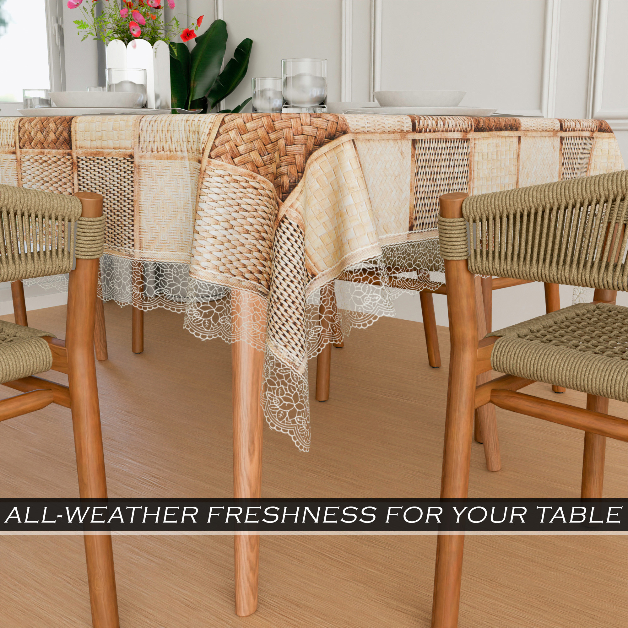 Kuber Industries Dining Table Cover  60x90 Inch  6 Seater Dining Table  PVC Table Cloth  Kitchen Table Cover  Waterproof Table Cover  Table Cloth for Dining Table  Zig Zag  Cream