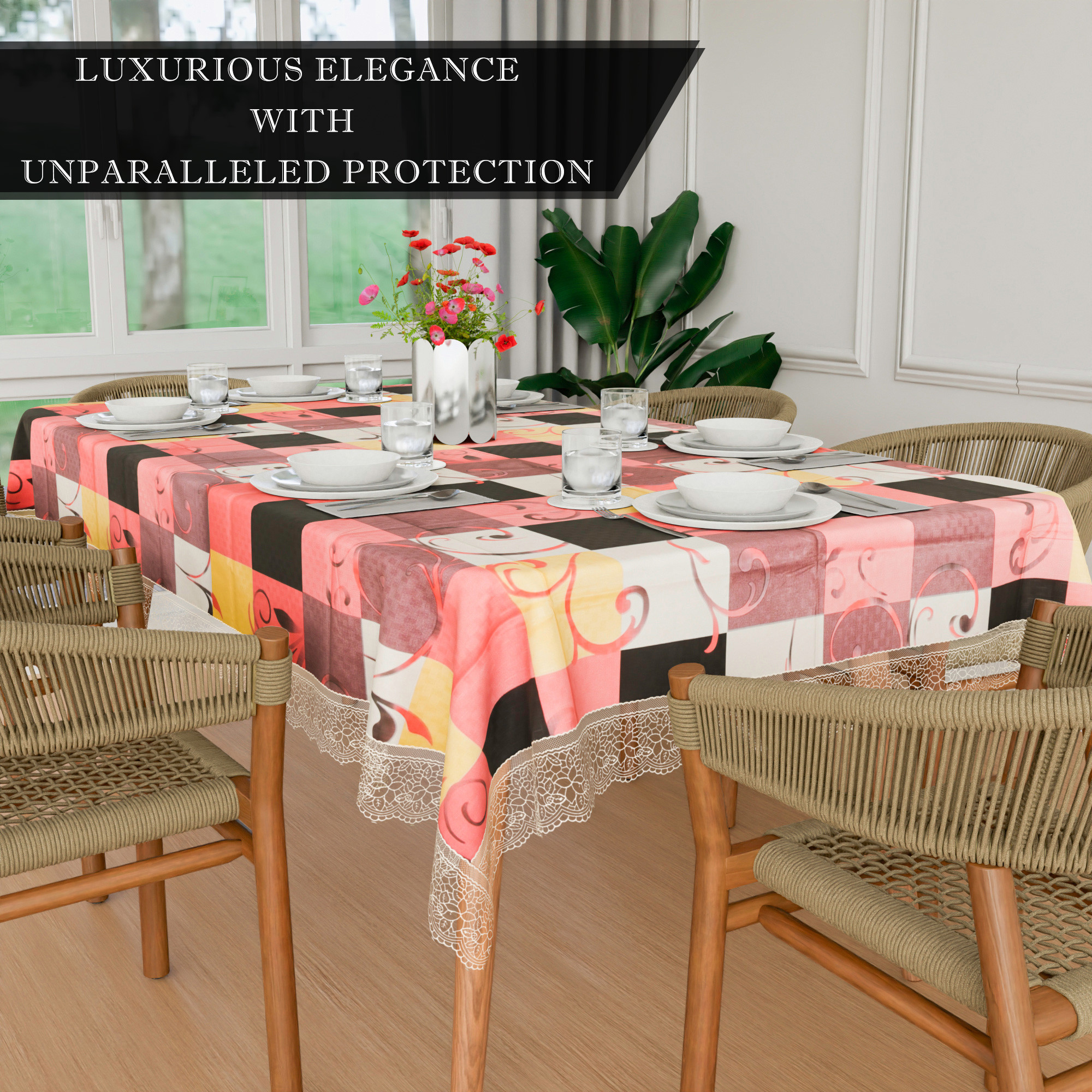 Kuber Industries Dining Table Cover  60x90 Inch  6 Seater Dining Table  PVC Table Cloth  Kitchen Table Cover  Waterproof Table Cover  Table Cloth for Dining Table  Check  Multicolor
