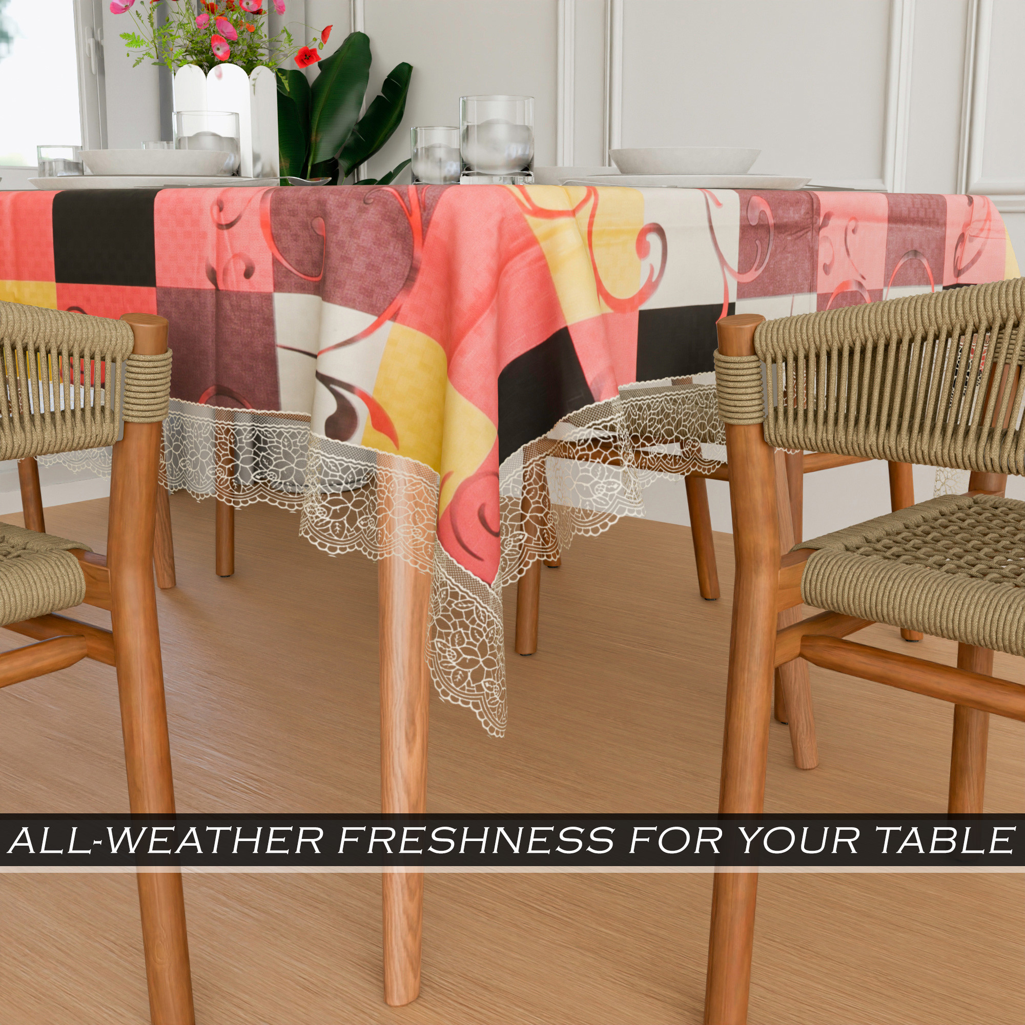 Kuber Industries Dining Table Cover  60x90 Inch  6 Seater Dining Table  PVC Table Cloth  Kitchen Table Cover  Waterproof Table Cover  Table Cloth for Dining Table  Check  Multicolor